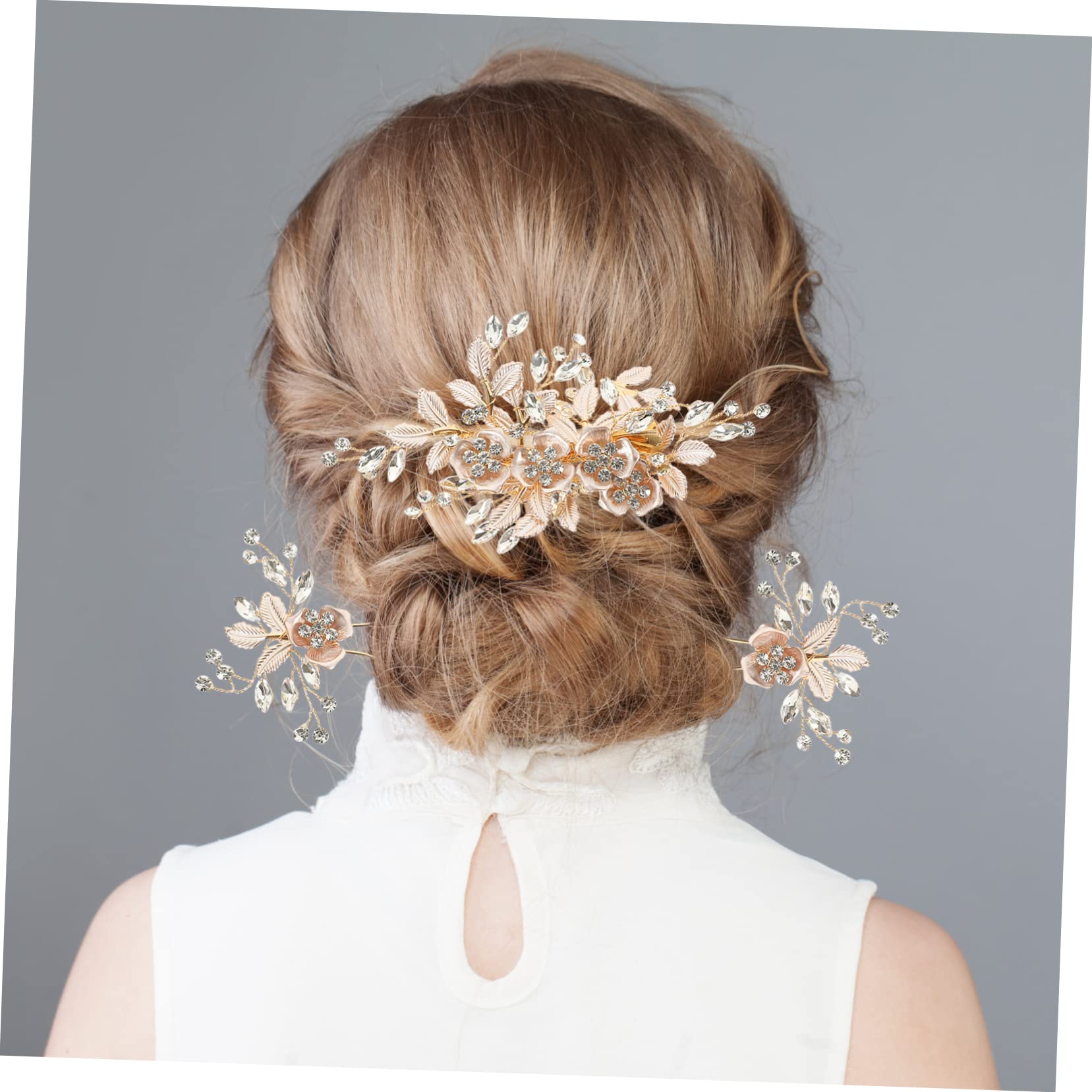 BIUDECO Rhinestone Bridal Hair Pin Set - Leaf Hair Clip & Flower Headpiece for Wedding, Prom, Bridal Shower - Elegant Bride Hair Accessories