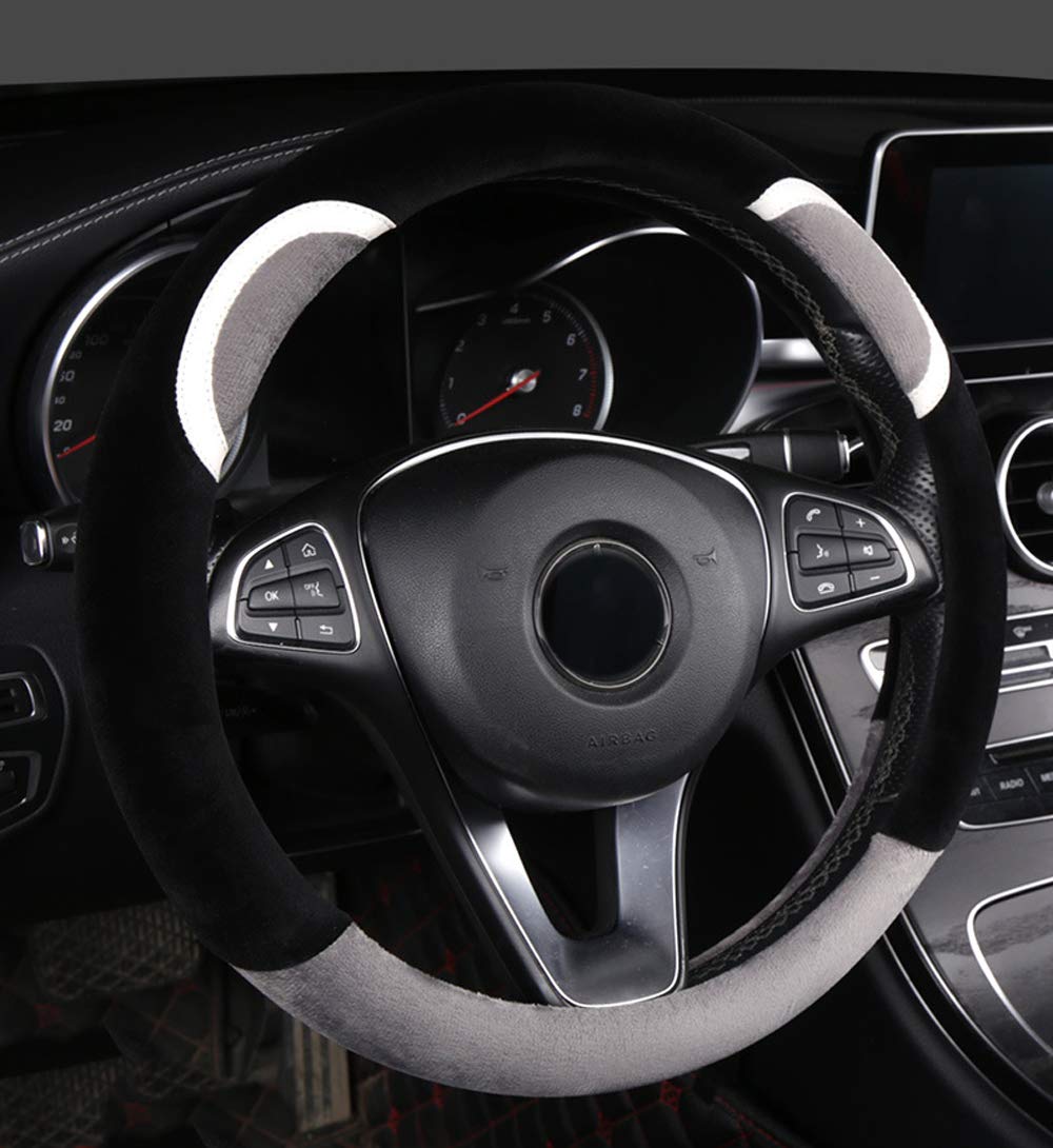 Carmen Fashion Plush Steering Wheel Cover for Women - 15 Inch Universal Soft Winter Wheel Protector (Gray) - Cozy & Stylish Car Accessory for Cold Weather Driving