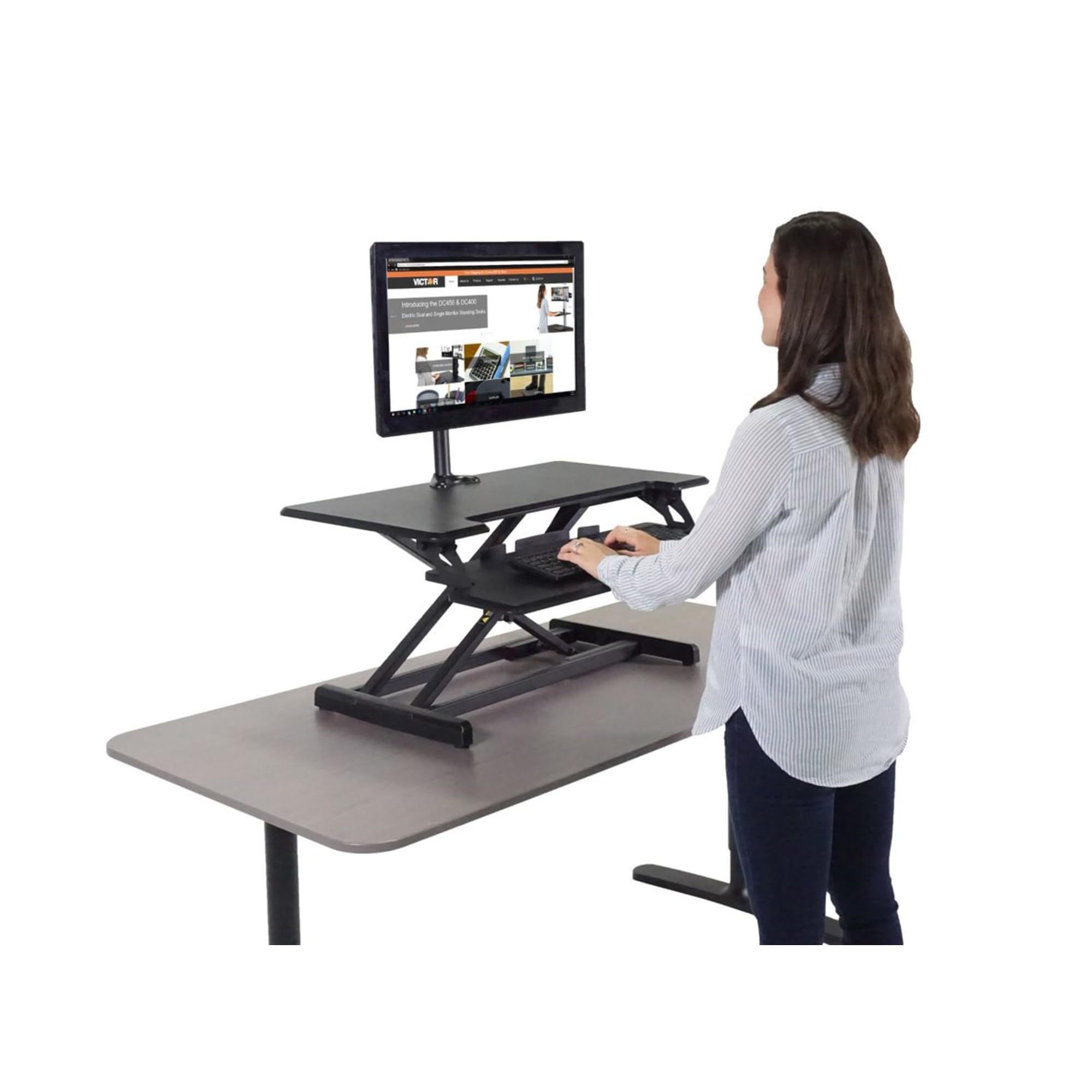 Victor DCX610 Height Adjustable Compact Standing Desk - Black, 33” Wide Sit-Stand Dual Monitor Workstation with Laptop Riser | Ergonomic Home Office Desk for Work from Home & Gaming Setup | Compatible with Most Monitor Arms