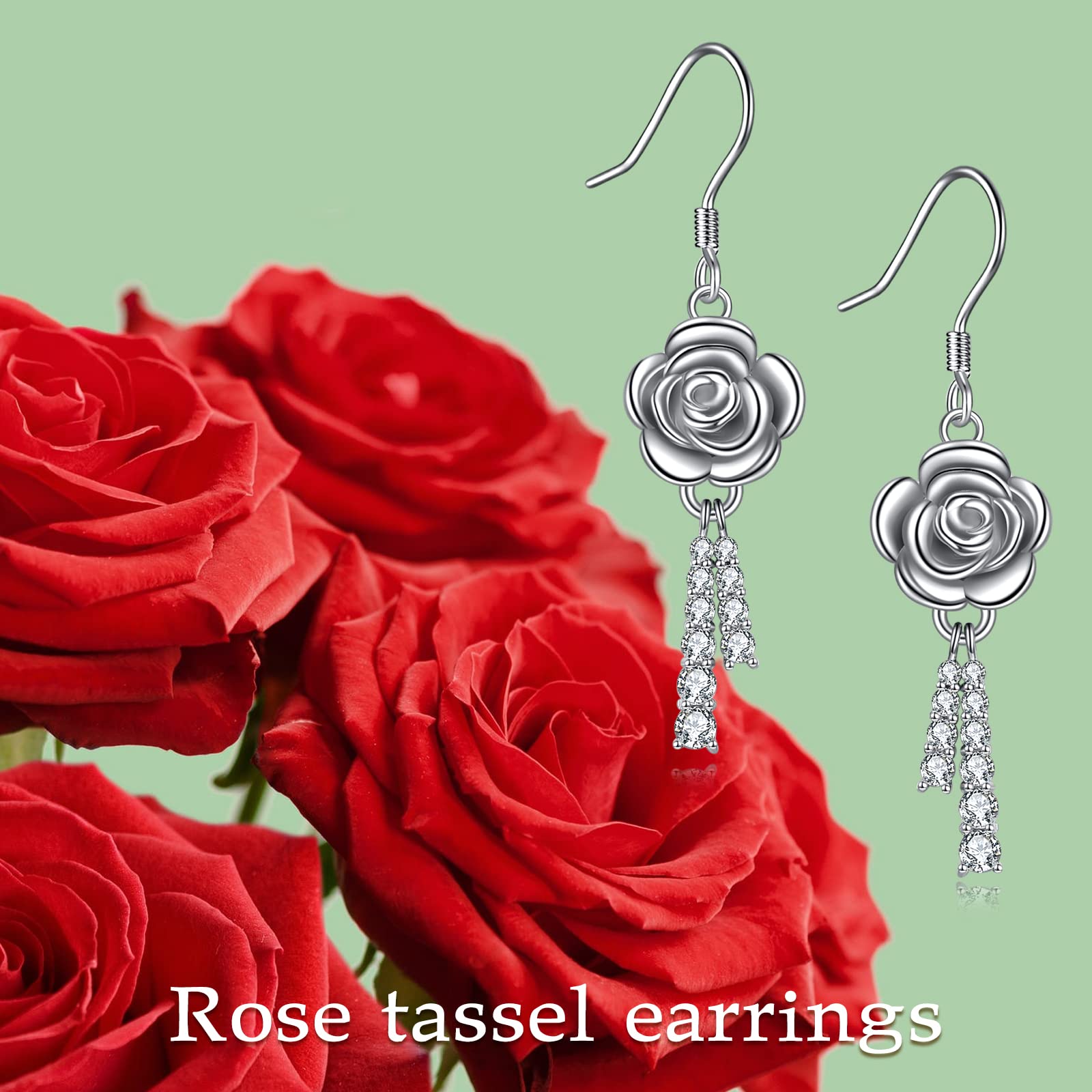 925 Sterling Silver Rose Flower Dangle Earrings for Women | Elegant Floral Jewelry Gift for Birthday, Anniversary & Special Occasions | Perfect for Weddings, Date Nights & Formal Events