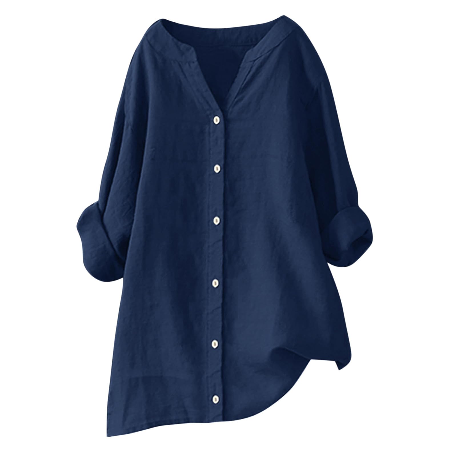 2024 Trendy Women's Summer Linen Tops - V Neck Long Sleeve Button Up Tunic Shirts for Casual Wear & Vacation Outfits | Perfect for Beach Trips, Brunch Dates & Summer Travel
