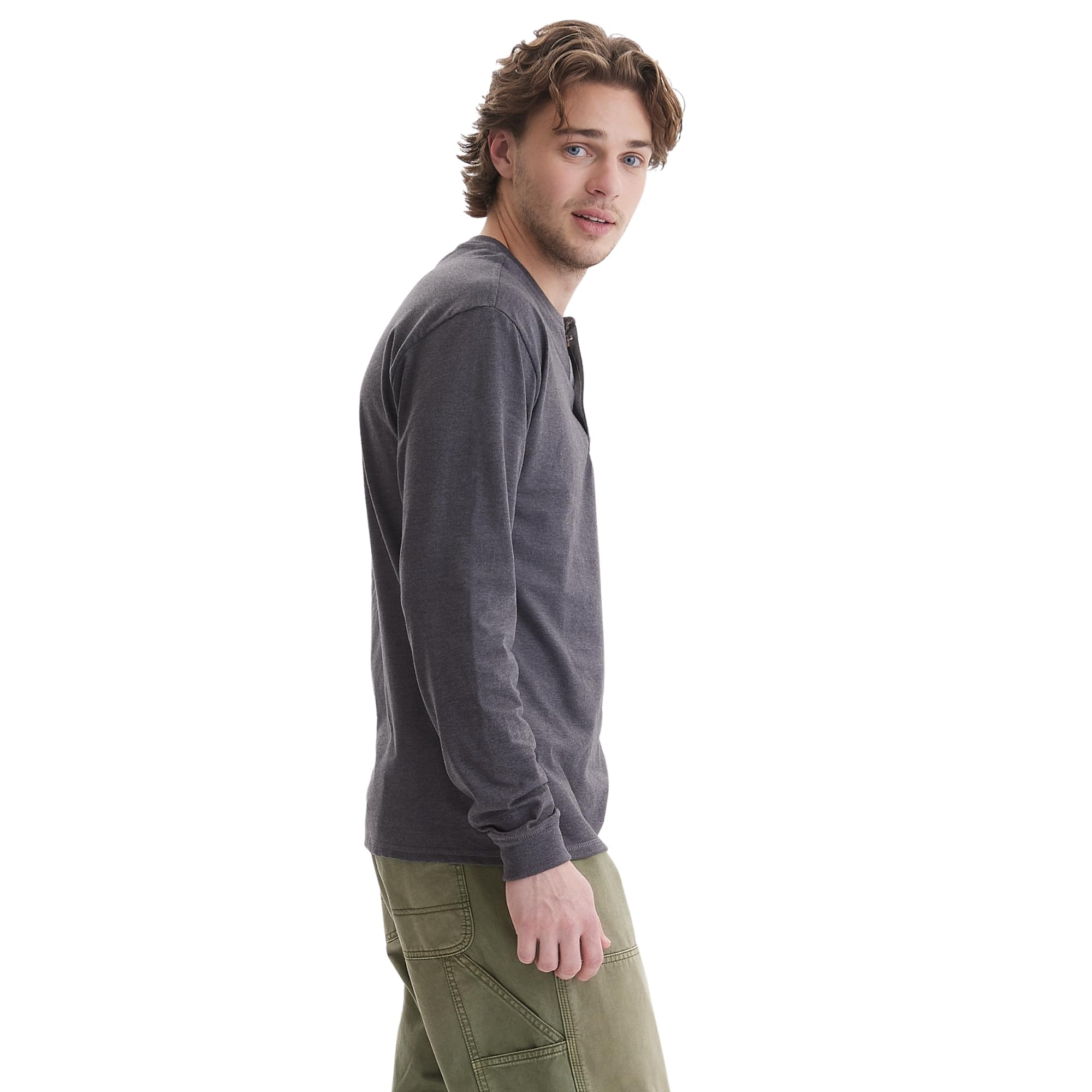 Hanes Men's Beefy-T Long Sleeve Cotton Henley Shirt - Comfortable Casual Wear for Everyday, Work & Outdoor Activities