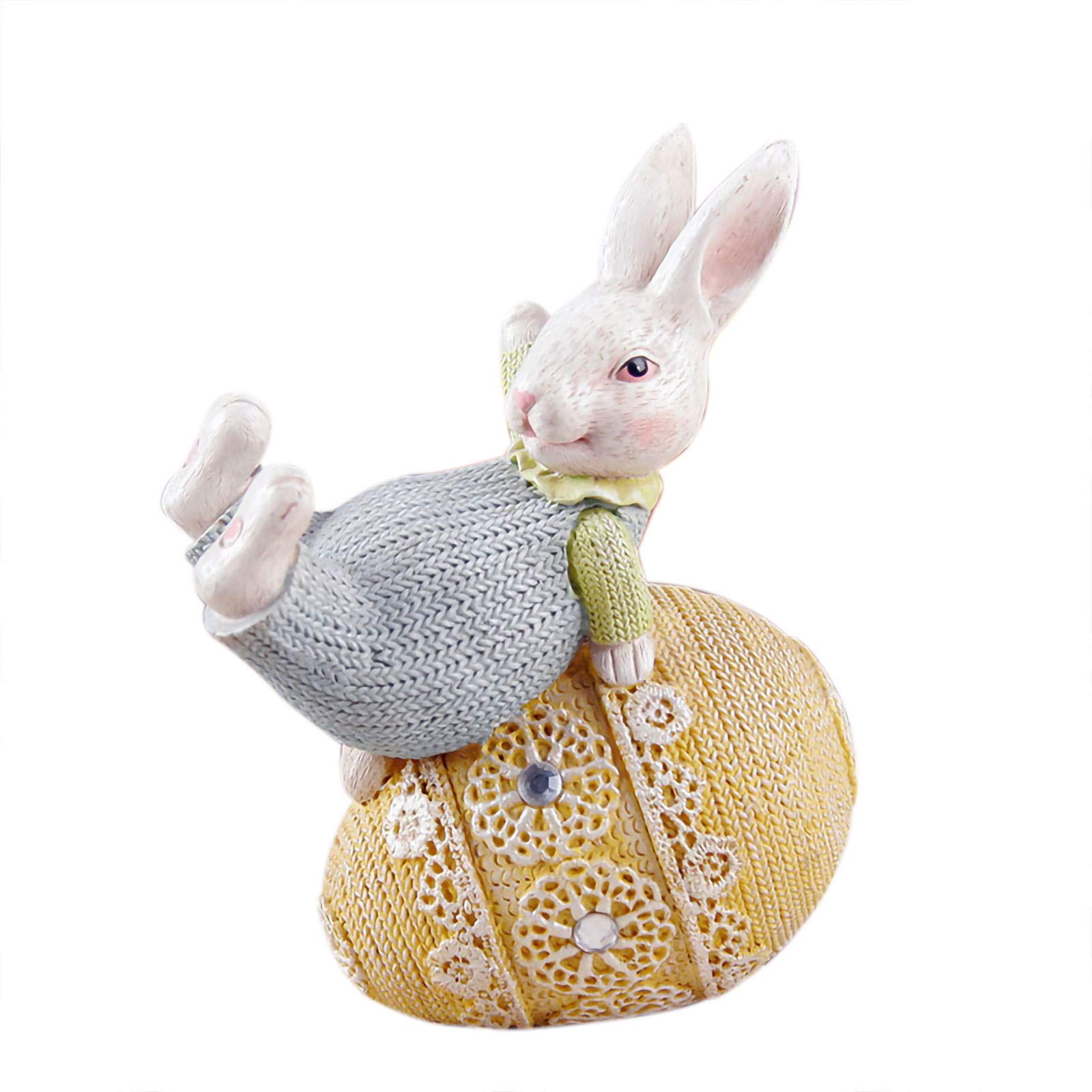 Ellymi Easter Gift - Cute Rabbit Figurine for Kids Room Decor, Vintage Rustic Bunny Statue, Easter Egg Cradle & Spring Home Decoration | Perfect for Easter Gifts, Nursery Decor, and Seasonal Tabletop Displays