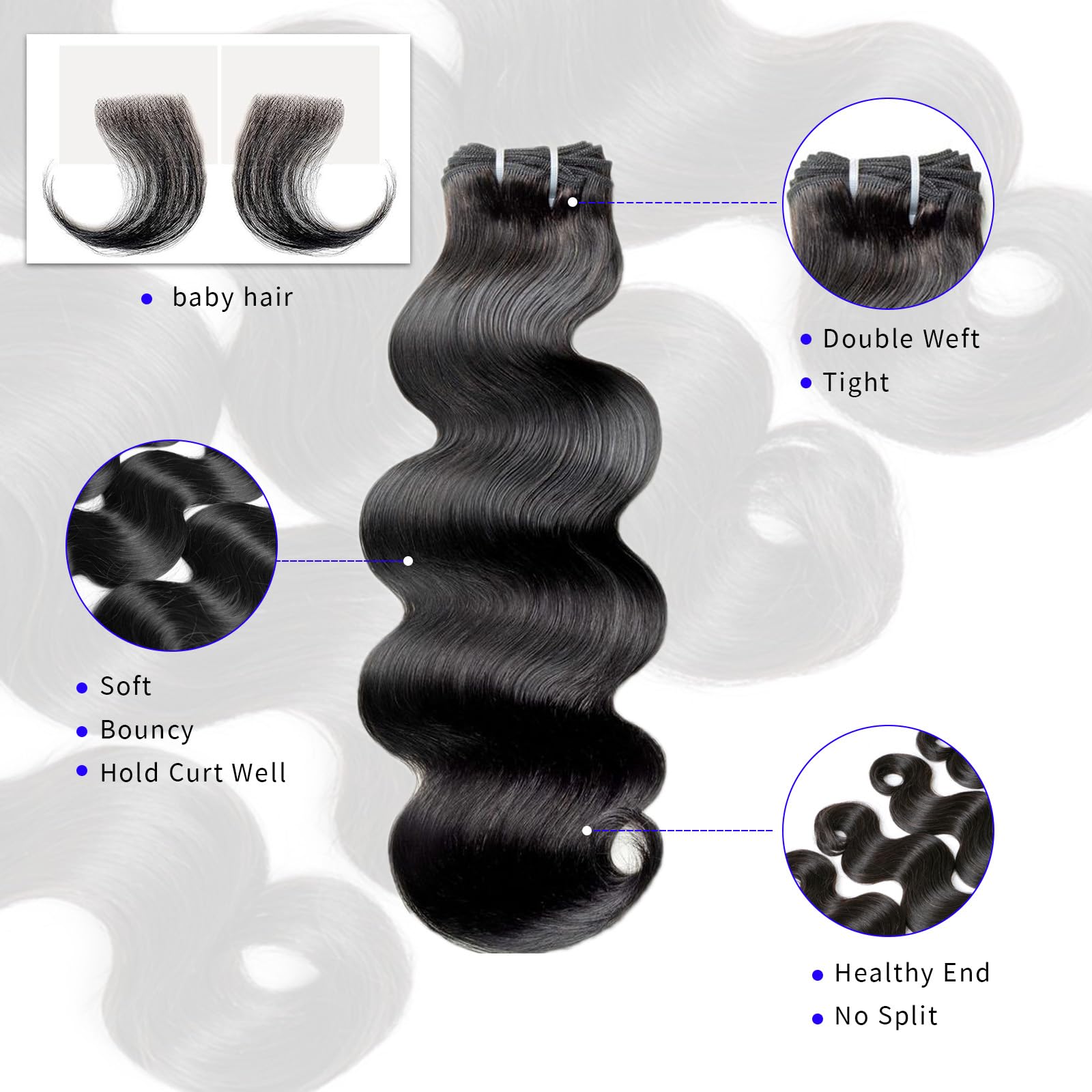 20 22 24 Inch Brazilian Virgin Human Hair Bundles - 3 Pack Body Wave 210g 100% Unprocessed Natural Black Hair Extensions for Weaving & Styling | Perfect for Daily Wear, Parties & Special Occasions