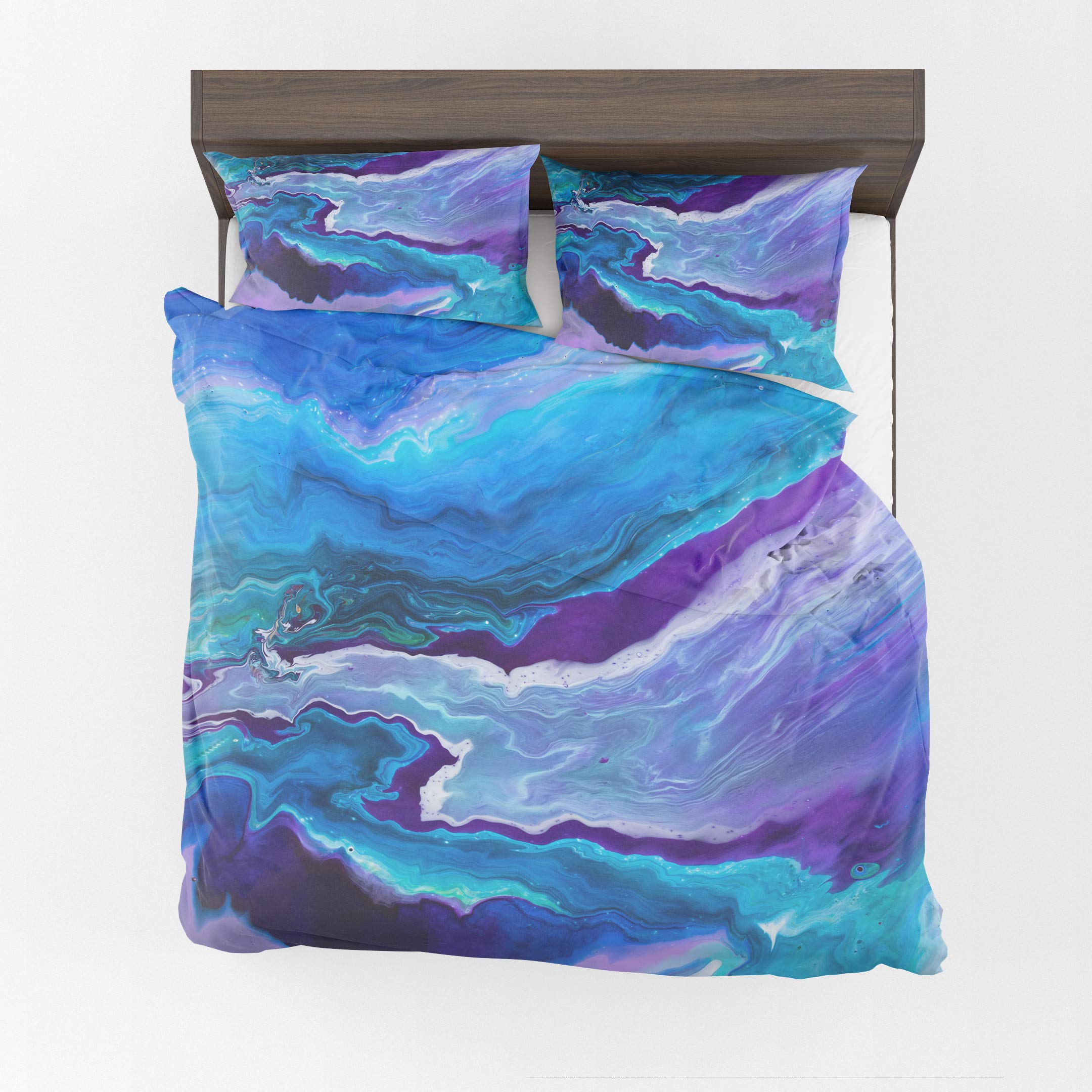 Dreamy Abstract Art Comforter Set - Blue, Purple, Sky, Ocean, Aqua & Teal Watercolor Design - Queen Size with 2 Pillowcases - Soft Bedding for Dorm, Bedroom & Unique Gift Ideas - Perfect for Cozy Nights & Stylish Home Decor