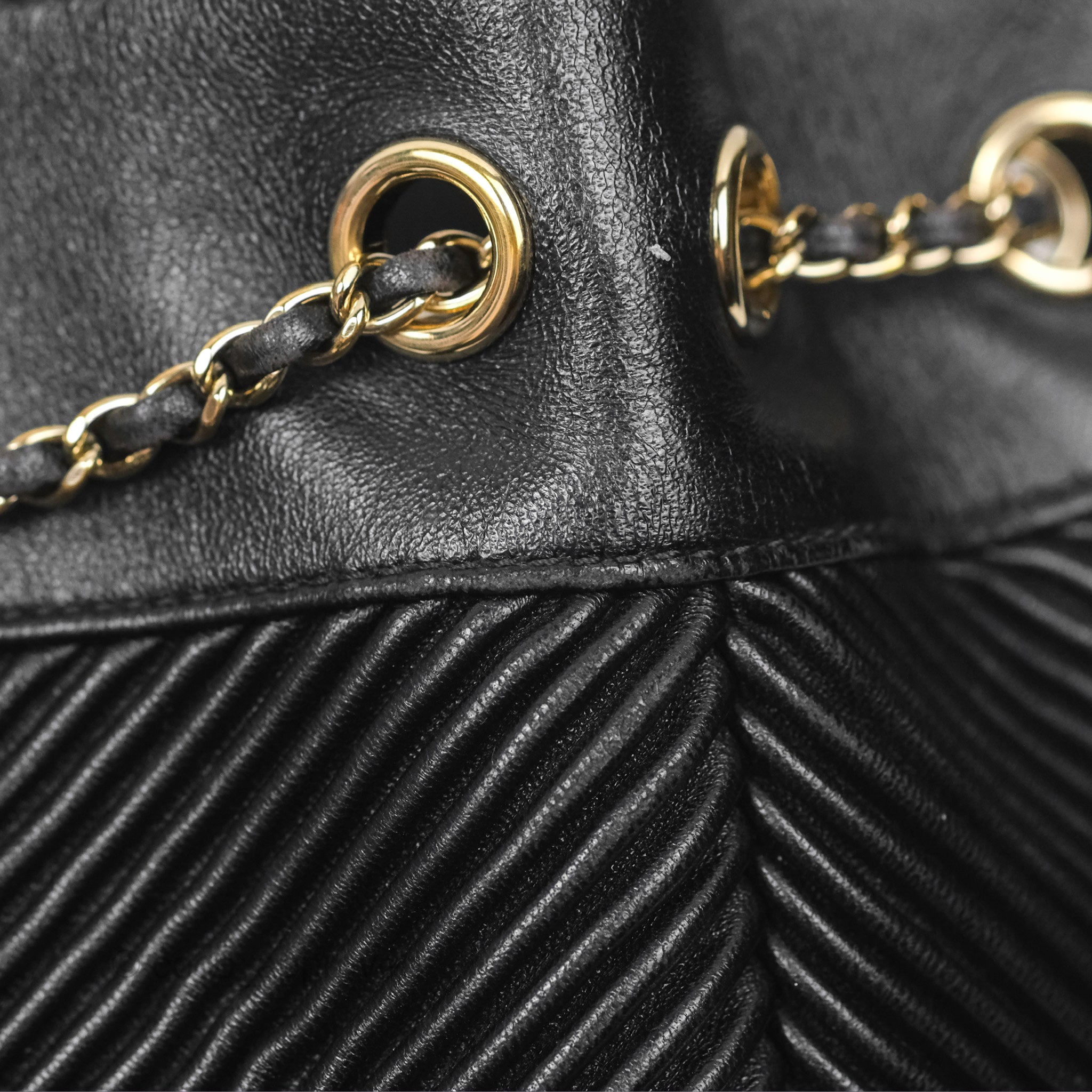 Chanel CC Chain Drawstring Bucket Bag Chevron Black Lambskin Gold Hardware - Luxury Crossbody Shoulder Bag for Women, Perfect for Parties, Date Nights & Special Occasions