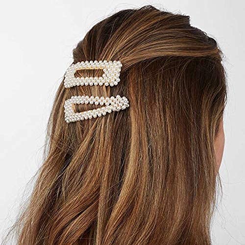 Shengjun Pearl Hair Clips Set for Women & Girls - 4pcs Handmade Large Bow Hair Clips, Hair Ties for Birthday, Valentines Day, Bridesmaid Gifts - Bling Hair Accessories for Parties, Weddings & Everyday Styling