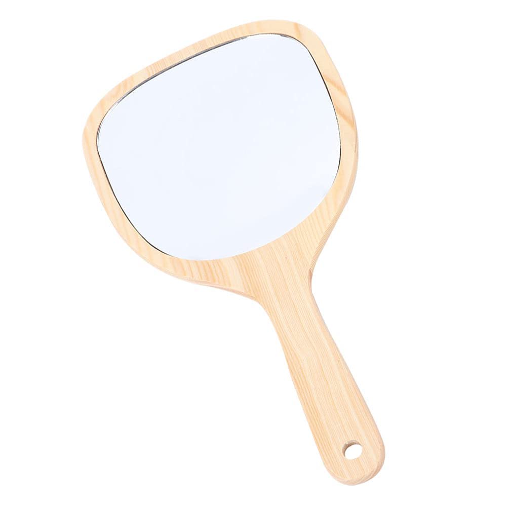 Wooden Handle Mirror for Shaving & Makeup - Portable Travel & Bathroom Use