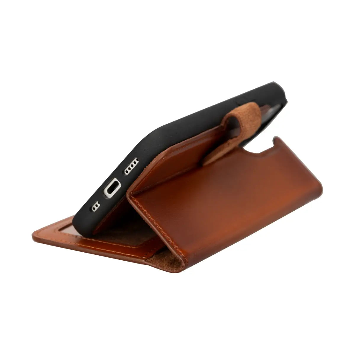 Premium Burnished Tan Leather Wallet Case for iPhone 15 - Slim RFID Blocking Phone Cover with Card Slots | Perfect for Everyday Use, Travel & Business Meetings