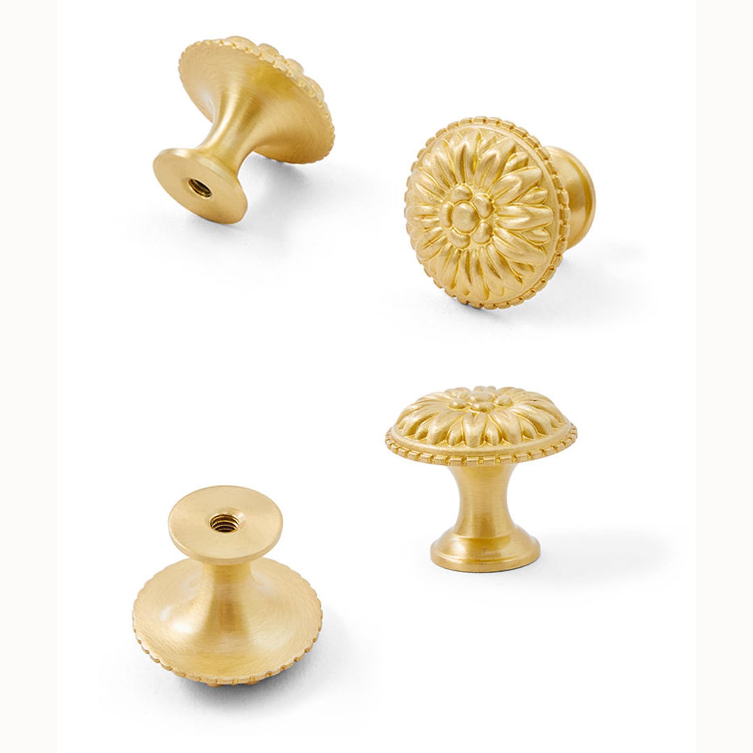 Vintage Brass Drawer Knobs - 4PCS Solid Copper Cabinet Handles for Dresser & Furniture