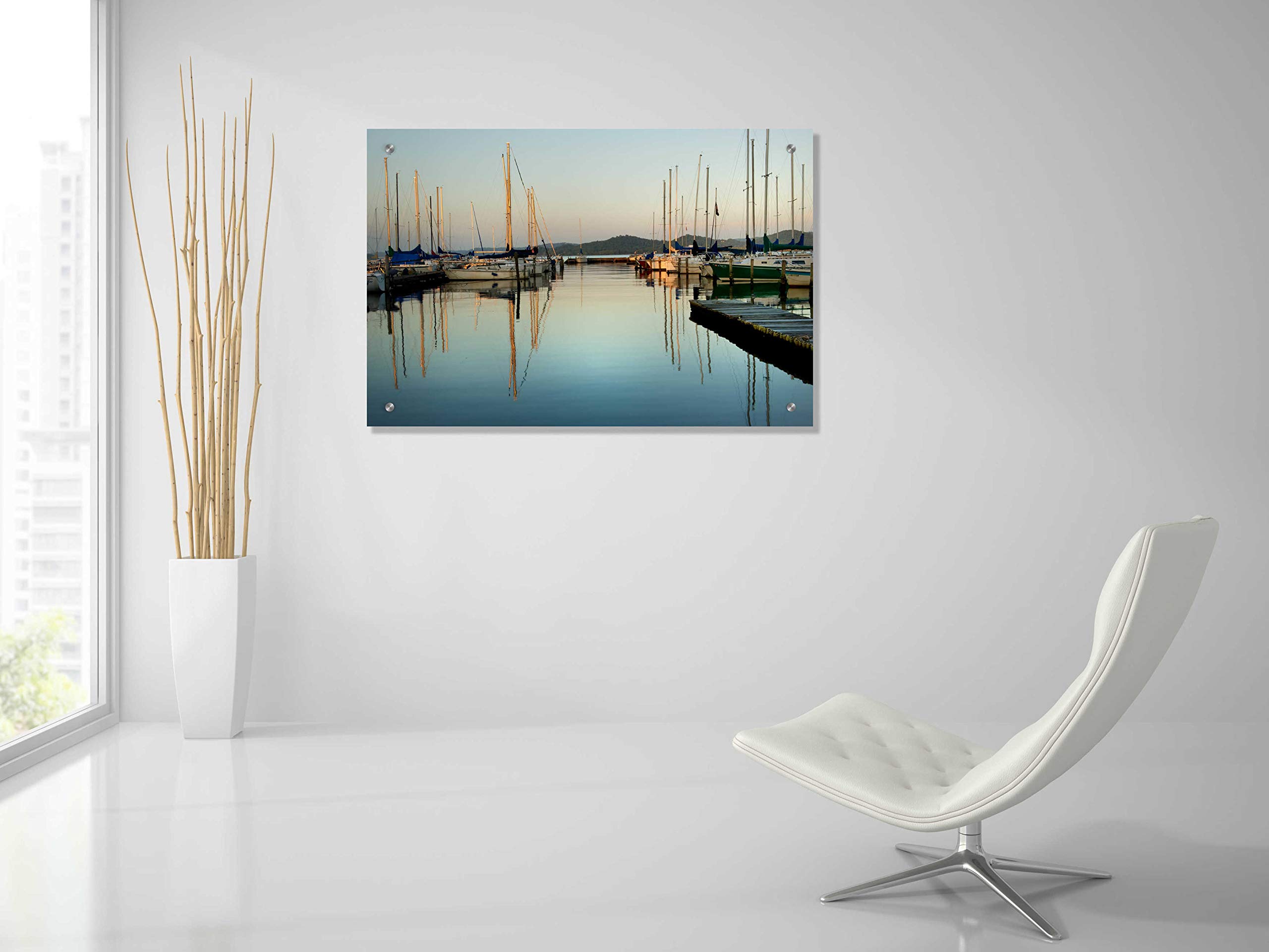Danny Head 'Marina Sundown II' Acrylic Glass Wall Art - 36x24 Inches Modern Coastal Painting for Living Room, Bedroom & Office Decor