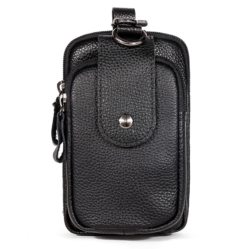 Premium Leather Flip Phone Belt Case with D-Ring Hook - Secure Waist Holster for Men's Cell Phones & Mobile Devices - Ideal for Outdoor Activities, Work, Travel and Everyday Carry