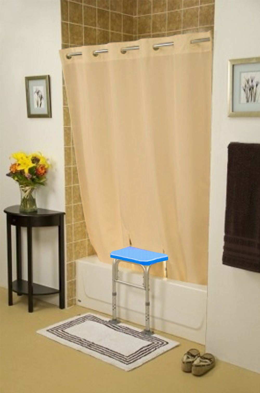 **Premium BenchMate Split Shower Curtain for Bath Transfer Benches – Waterproof Designer Fabric, Easy Hookless Quick-Attach System – Prevents Water Splashes & Keeps Floor Dry – Ideal for Elderly, Disabled & Mobility Aid Users**