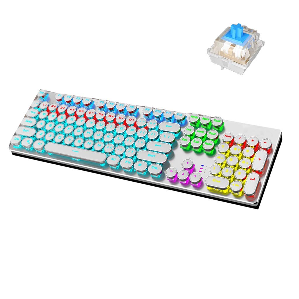 Vintage Style USB Wired Keyboard - 104 Key Ergonomic Mechanical Keyboard for PC, Mac, Windows - Retro Gaming Keyboard for Office & Home Use (White-Tea Shaft Color) - Perfect for Typing, Coding & Gaming Sessions