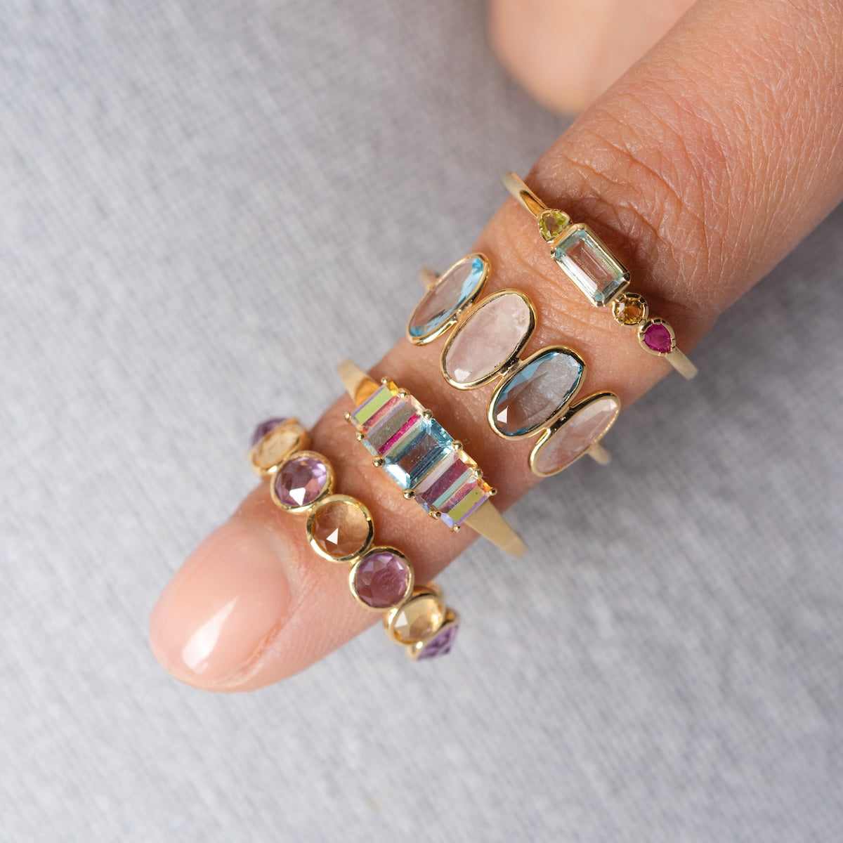Solid Gold Daybreak Moonstone & Blue Topaz Ring - Elegant Dainty Jewelry for Women, Perfect for Weddings, Anniversaries & Everyday Wear