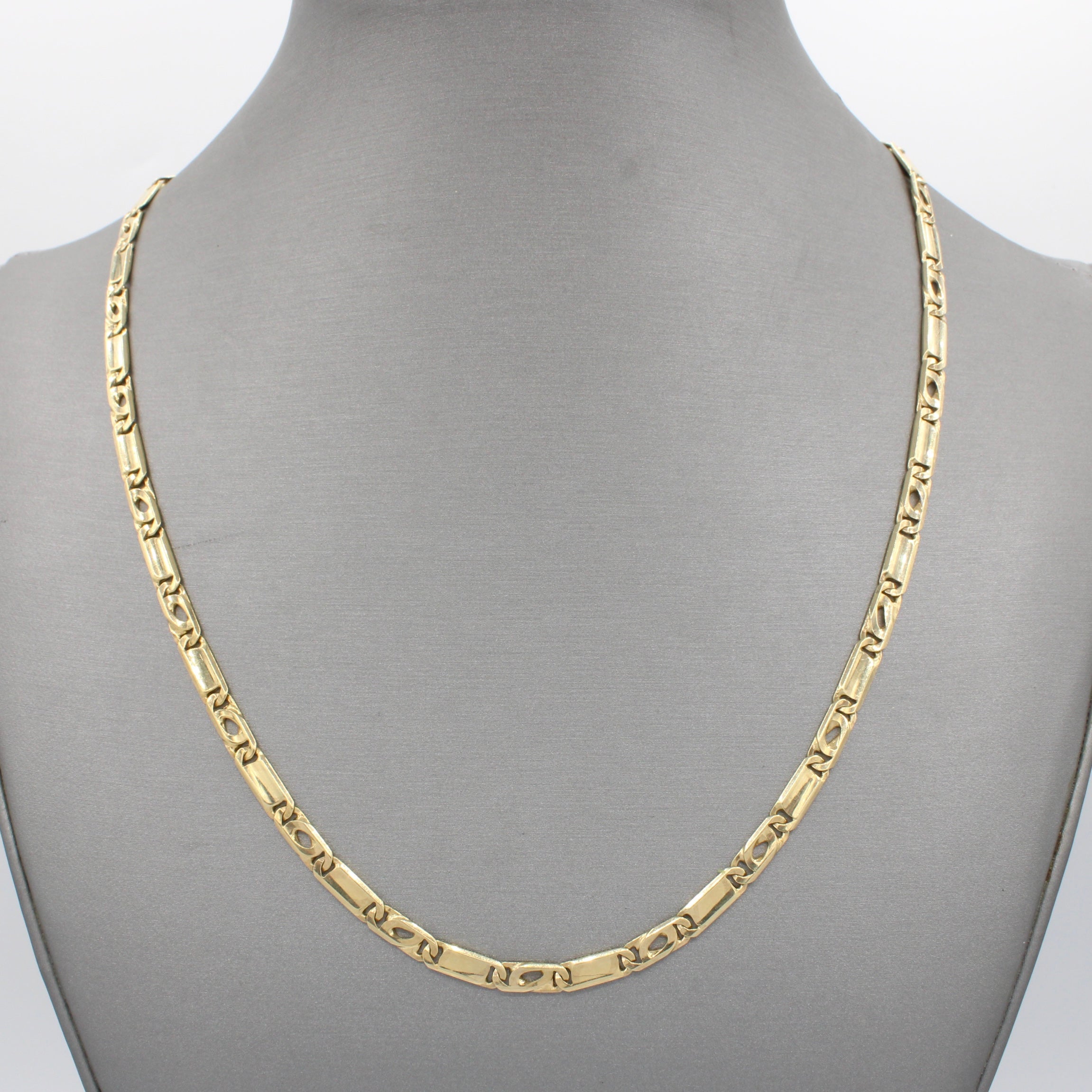 14K Solid Gold Tiger Eye Beaded Chain Necklace - 4.2mm Width, 20