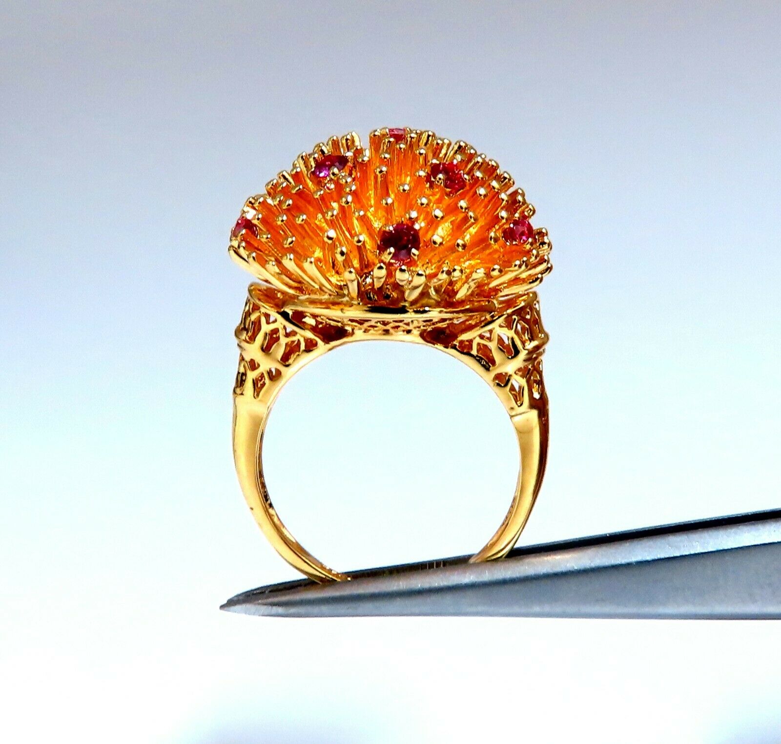 14kt Gold Corona V Natural Ruby Raised Semi Domed Statement Ring - Elegant Jewelry for Women, Perfect for Weddings, Parties & Special Occasions