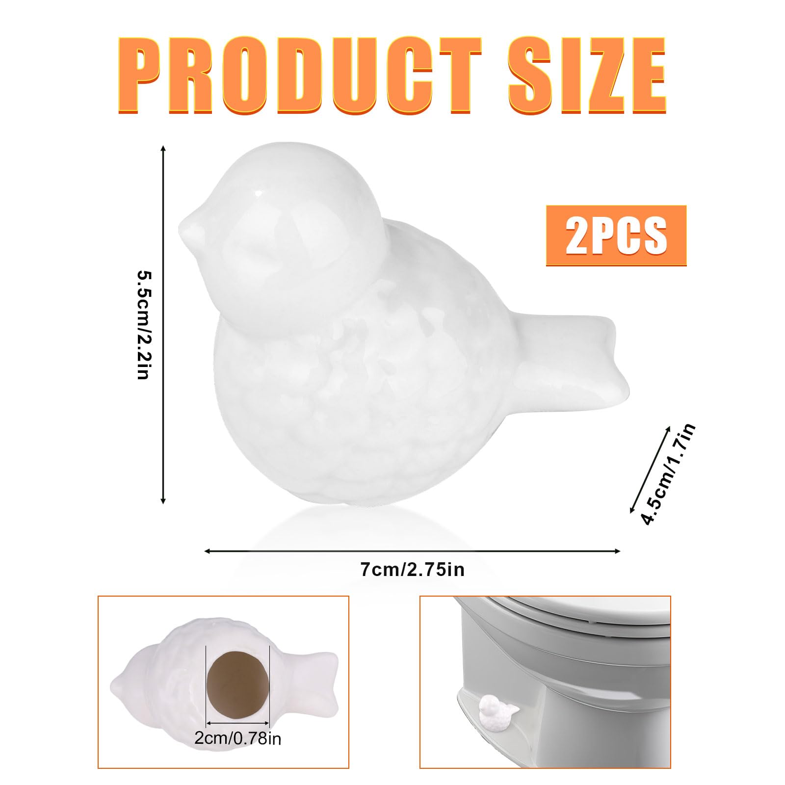 2-Pack Ceramic Toilet Bolt Covers - Cute Bird Design Bathroom Hardware, Easy Install Toilet Seat Caps for Home Decor (Perfect for Modern Bathrooms & DIY Renovations)