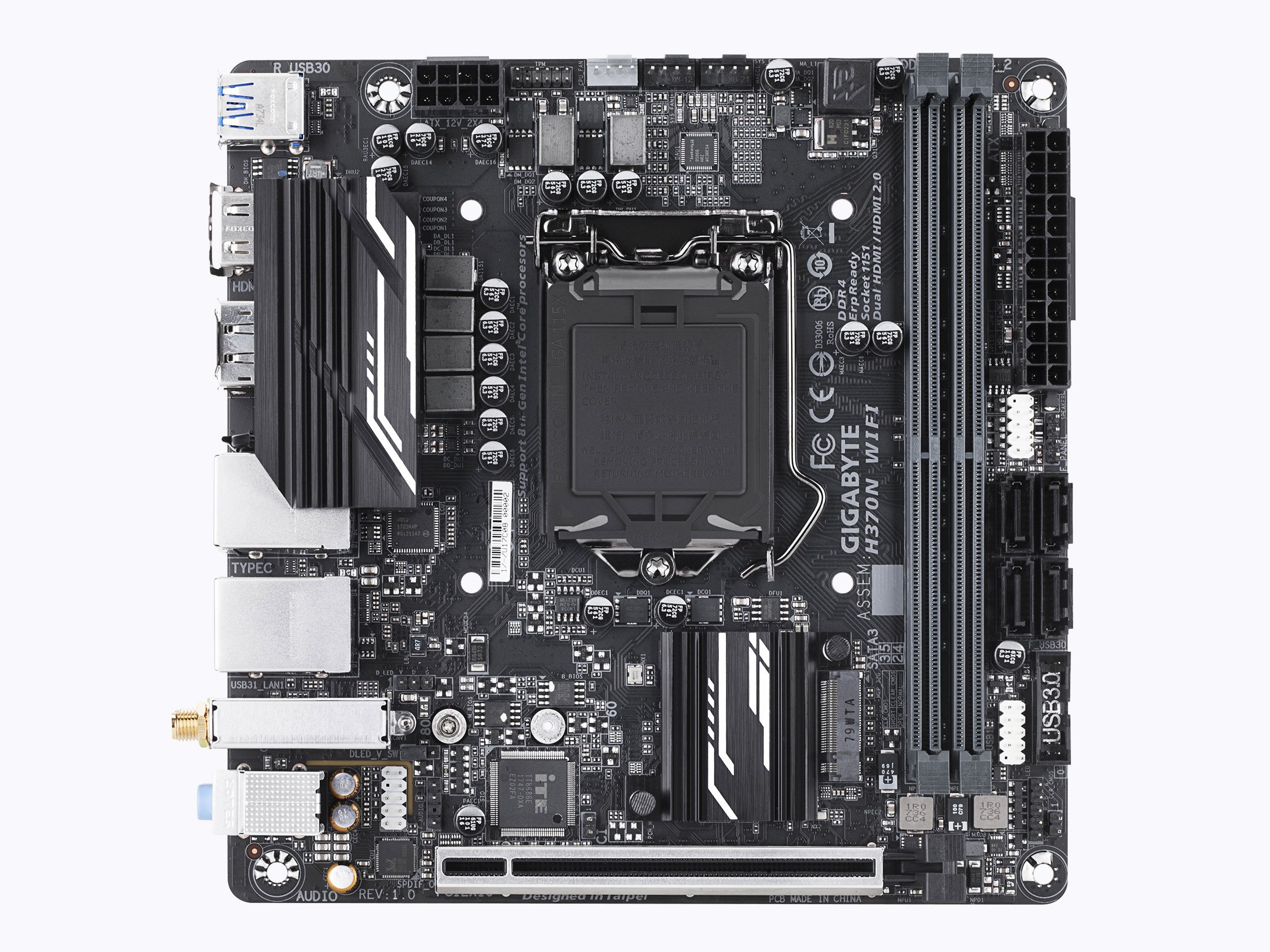 GIGABYTE H370N WiFi Mini ITX Motherboard - LGA1151 Socket, Intel H270 Chipset, DDR4 RAM, USB 3.1 Gen 1 (Type-C & Type-A) - Perfect for Compact Gaming PC & Home Theater Builds