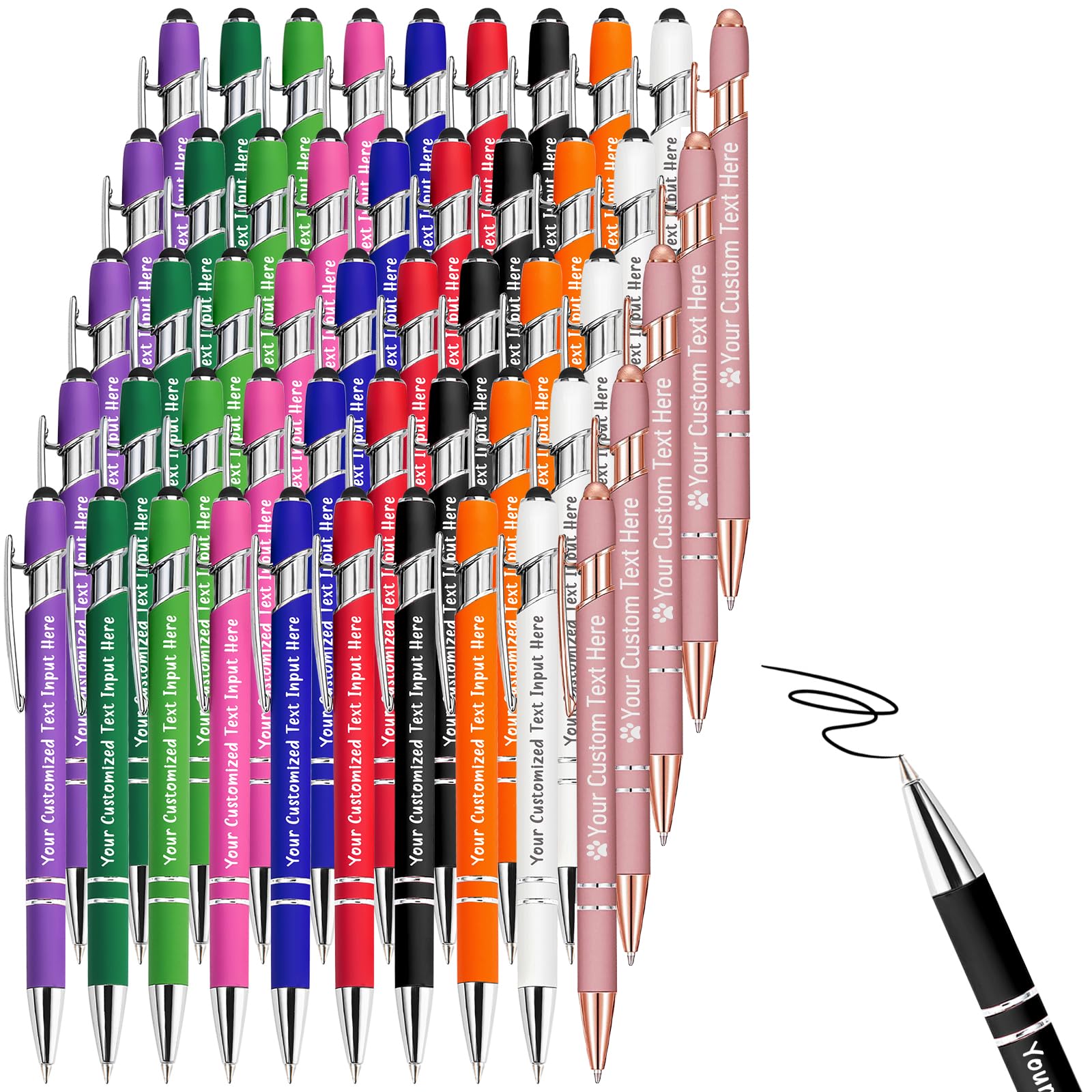 Custom Engraved Ballpoint Pens - 100 Pcs Bulk Personalized Pens with Name/Logo, Smooth Black Ink, Touch Tip Design for Office, School & Corporate Gifts - Perfect for Business Promotions, Graduation Presents & Everyday Writing Needs
