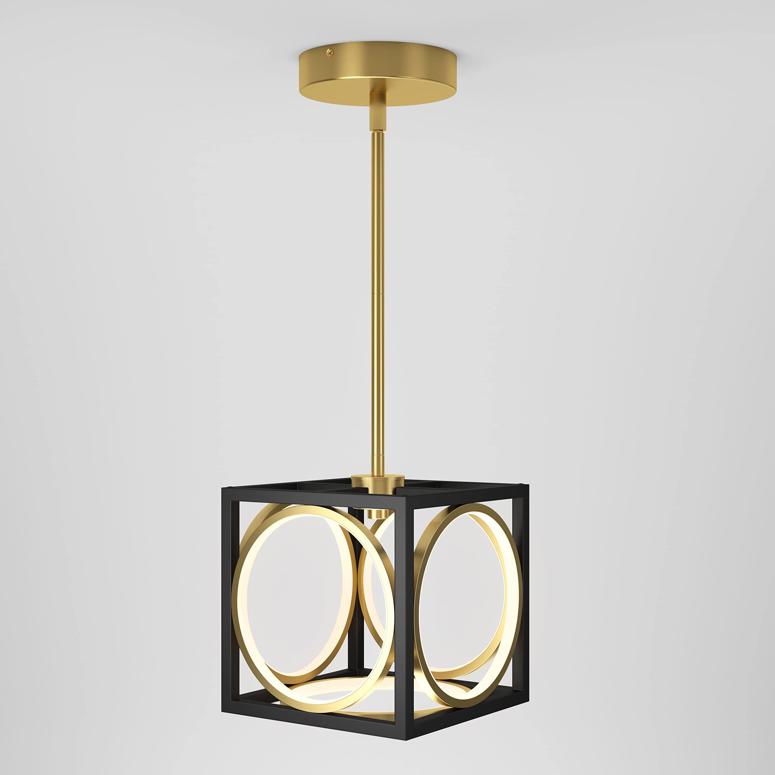 Artika Astoria 13W Modern Geometric Square Pendant Light - Black & Gold Kitchen Island Lighting Fixture, 800 Lumens 3000K Warm White LED, No Bulb Required - Perfect for Dining Room, Kitchen Island, Bar Counter and Restaurant Lighting