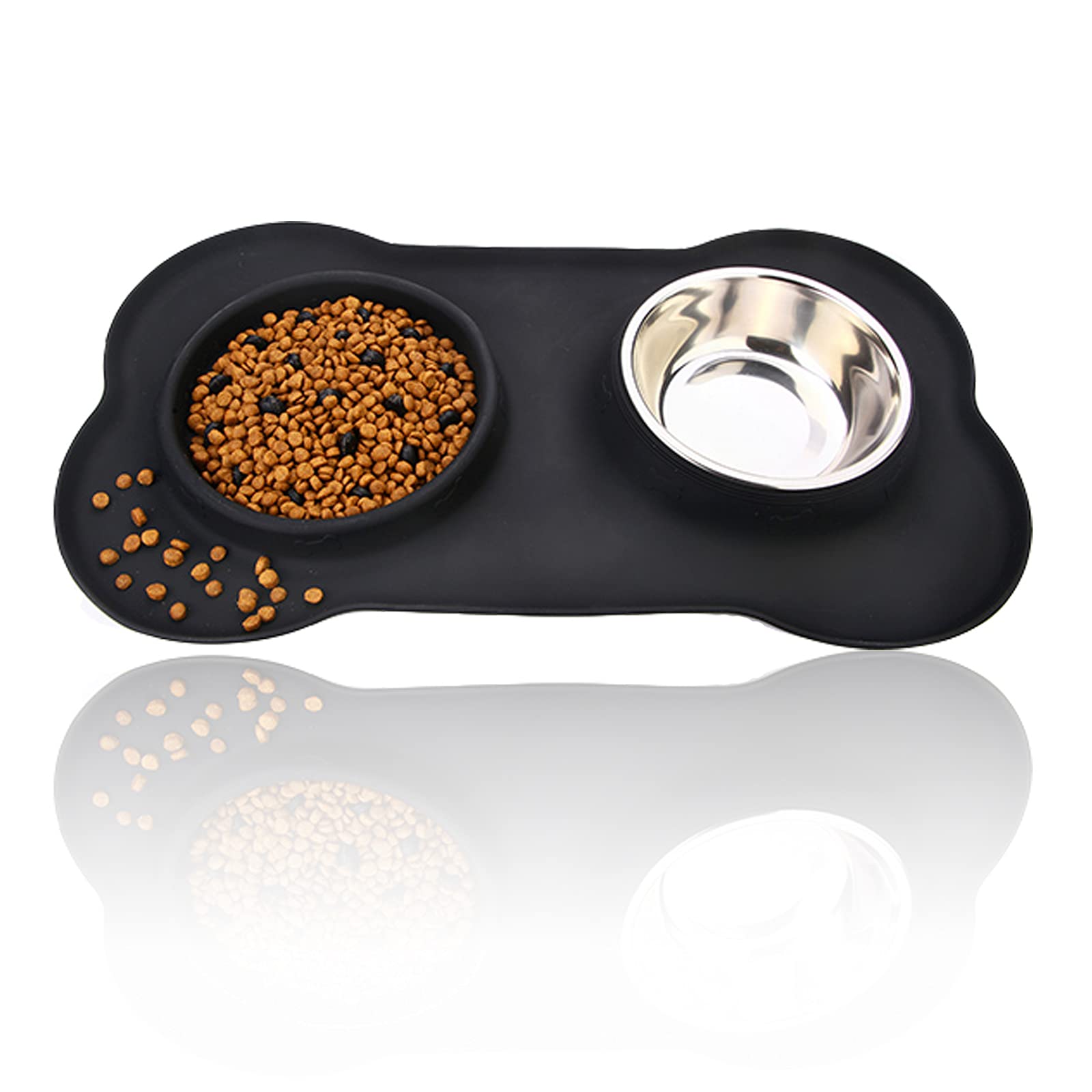 2-in-1 Silicone Slow Feeder Dog Bowl with Non-Slip Mat - Stainless Steel Pet Food Bowl for Medium Dogs - Puzzle Feeder for Fast Eaters - Perfect for Mealtime & Portion Control