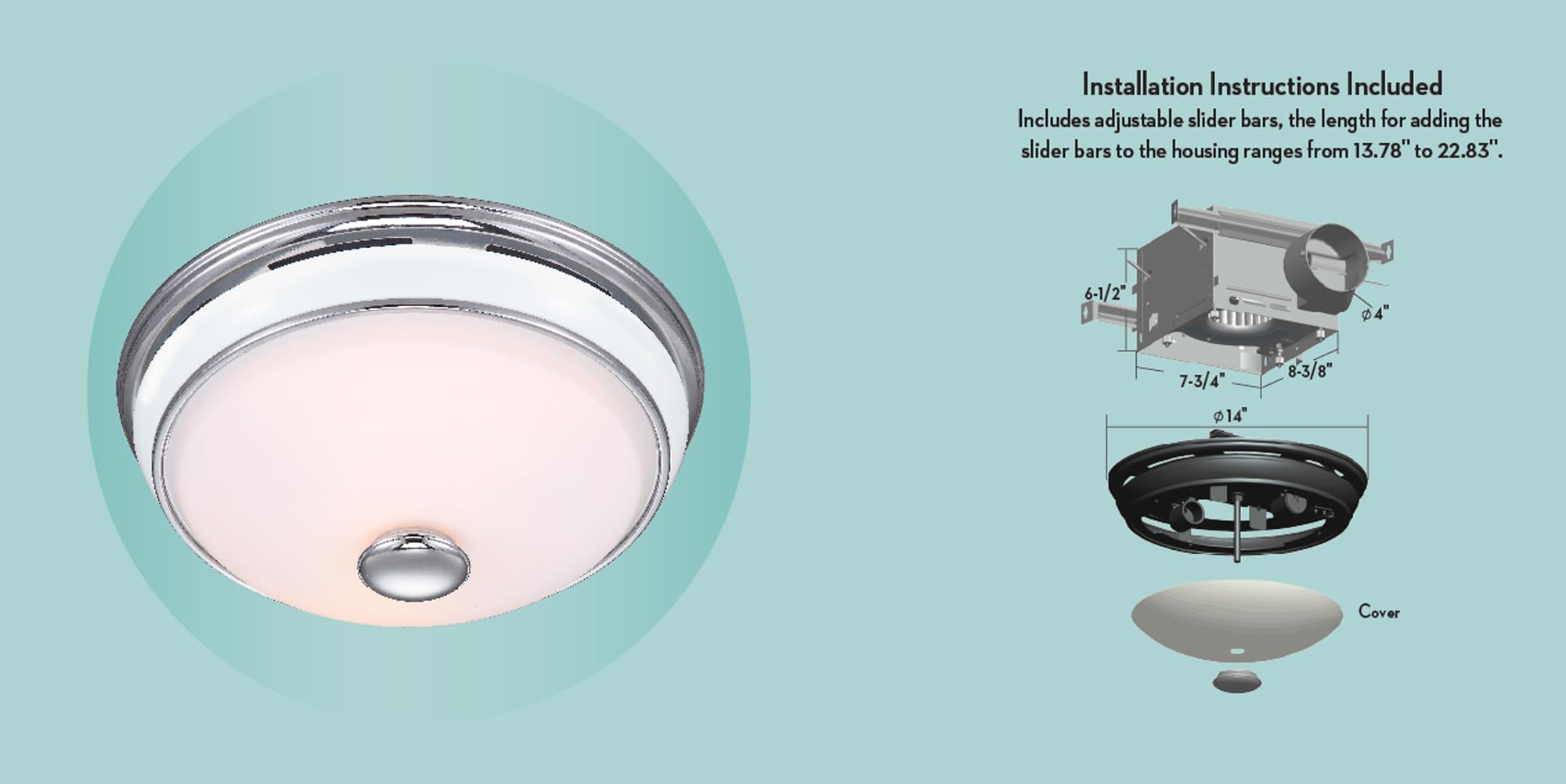 Good Housekeeping 81021 Abbey Decorative Bathroom Exhaust Fan with Light, Medium Size in Chrome & Porcelain - Perfect for Bathroom Ventilation and Stylish Home Decor