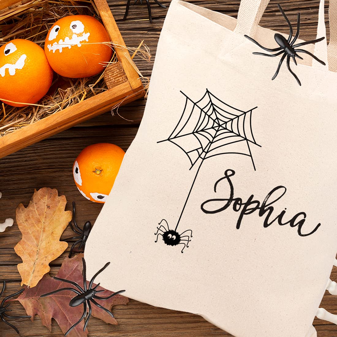 Personalized Halloween Tote Bags - Custom Canvas Trick or Treat Bags with Handles for Kids - Reusable Halloween Party Favors & Goodie Bags for Trick-or-Treating, School Events & Costume Parties