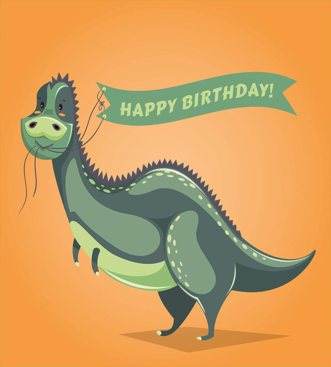 Ambesonne Funny Dinosaur Birthday Duvet Cover Set - Cartoon Style Dinosaur Holding Ribbon Design, 2-Piece Twin Size Bedding Set with 2 Duvet Covers & 2 Pillowcases in Green, Pale Green & Orange - Perfect for Kids' Birthday Parties, Bedroom Decor & Gift Giving
