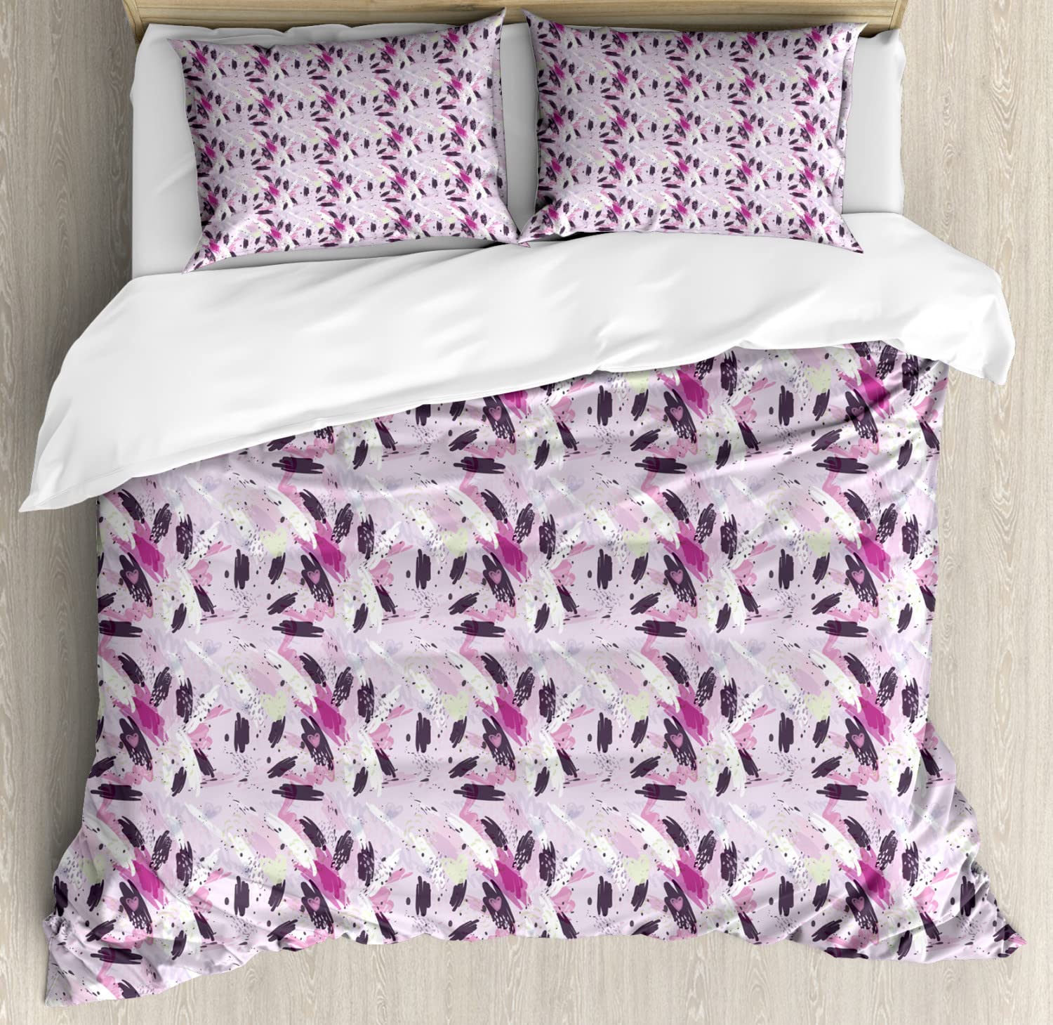 Ambesonne King Size Duvet Cover Set - 2 Pack Paintbrush Strokes Blots & Dots Design, Includes 2 Duvet Covers & 4 Pillowcases, Pale Mauve Multicolor - Perfect for Modern Bedroom Decor & Guest Room Styling
