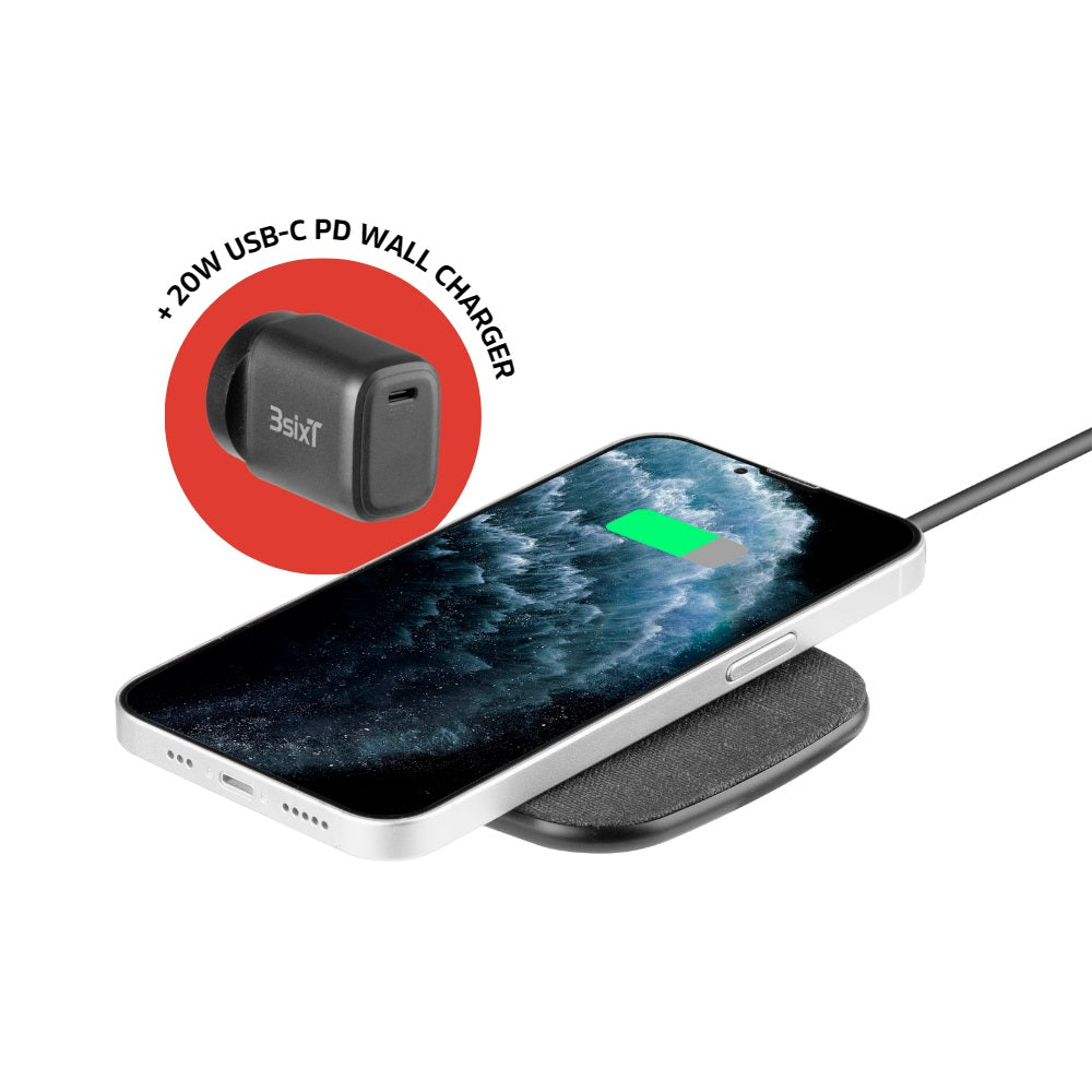 3sixT 15W Fast Wireless Charger Stand - Single Qi-Certified Charging Pad for iPhone, Samsung Galaxy, AirPods (Black) | Perfect for Bedside, Office Desk & Nightstand Charging