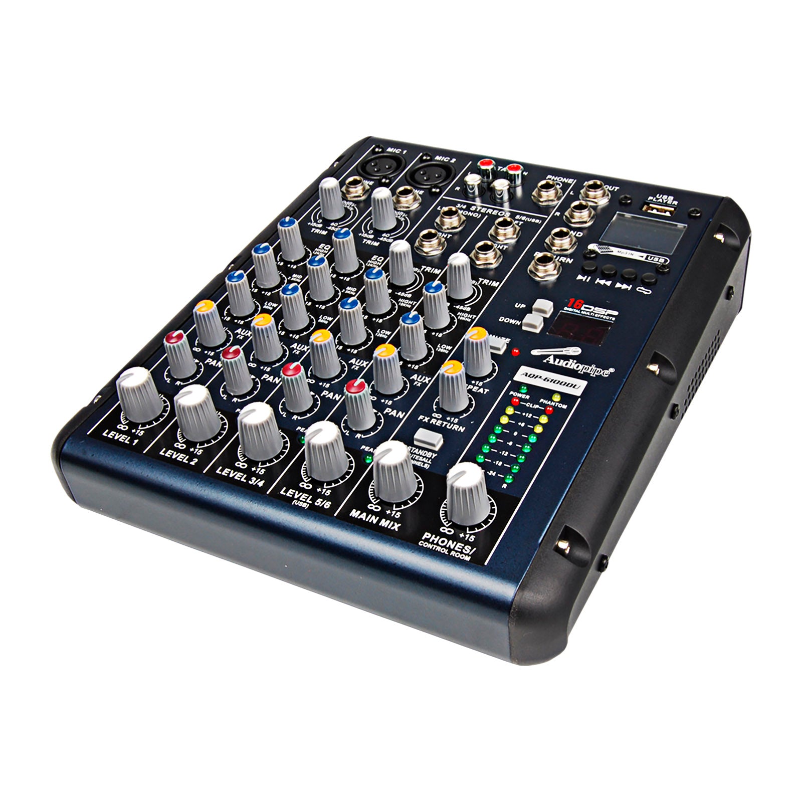 6 Channel Professional Audio Mixer with DSP Effects & MP3 Player - AQP 6100DU for Live Performances, DJ Sets, and Studio Recording