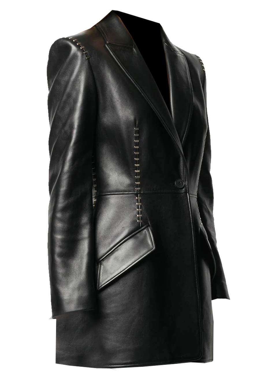 Stylish Studded Women's Blazer - Single Button Black Genuine Lambskin Leather Coat with Metal Stitching | Perfect for Office Wear, Night Out & Formal Events