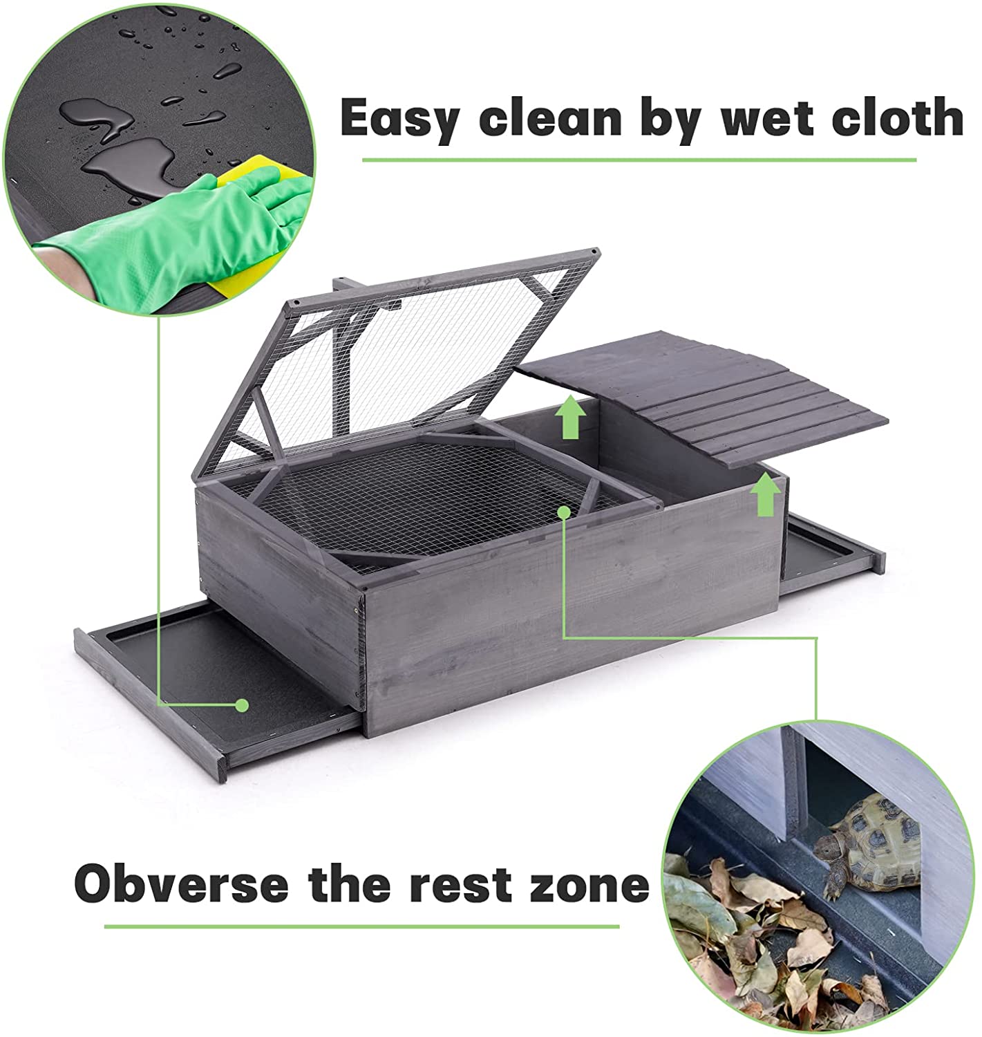 Premium Wooden Tortoise House - Outdoor Turtle Habitat & Reptile Enclosure with Storage Shelf - Perfect for Backyard, Garden, or Patio Use
