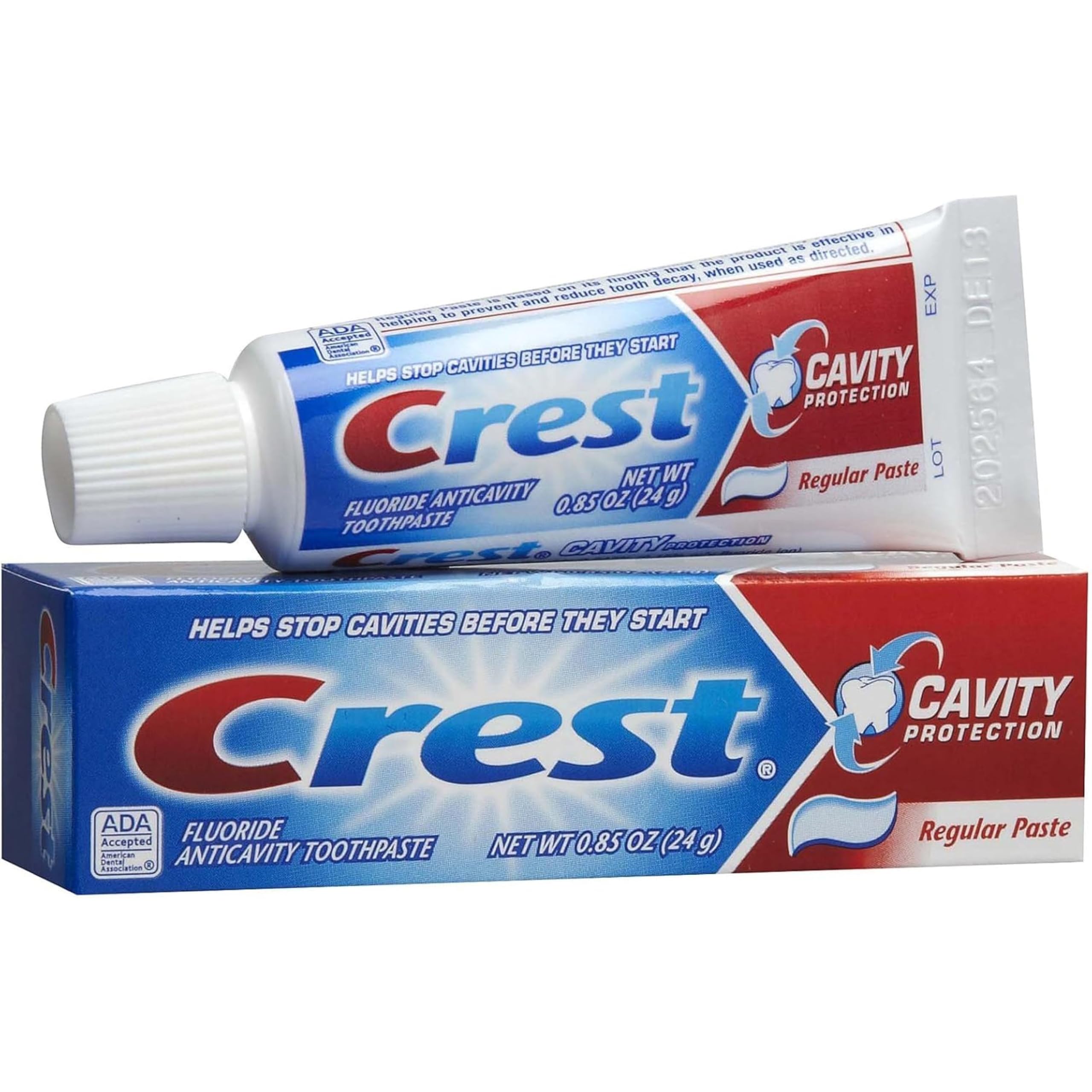 Crest Cavity Protection Fluoride Toothpaste - Travel Size .85 oz (24g) Pack of 10 | Fresh Mint Flavor for Daily Oral Care | Perfect for Travel, Gym & On-the-Go Use