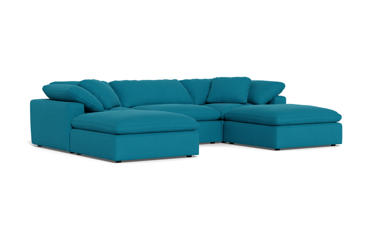 Fluffy 3-Piece Sofa Set with Double Ottoman - Soft Plush Living Room Furniture for Cozy Home & Lounge Relaxation