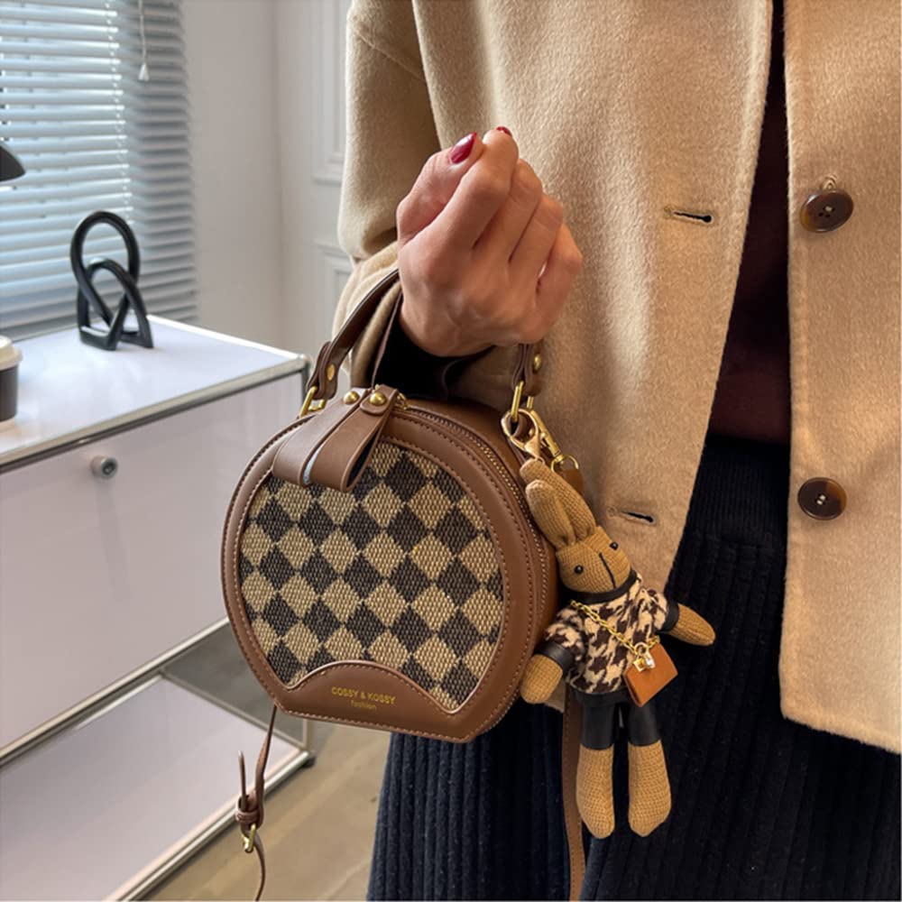 RTGGSEL Women's Quilted Lattice Crossbody Shoulder Bag - Small Square Tote Satchel Purse with Bunny Doll Pendant | Fashion Accessory for Daily Use, Shopping & Travel