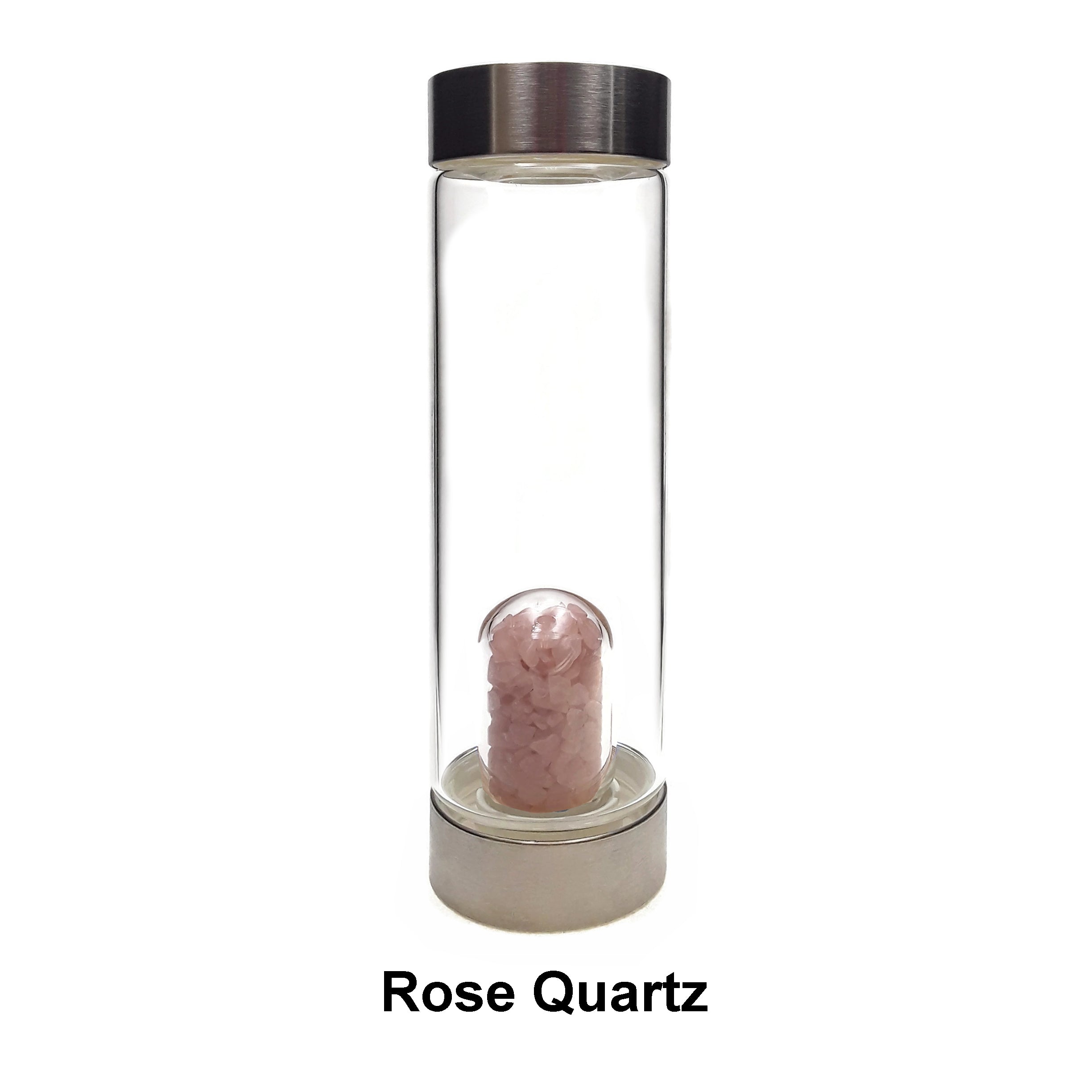 Crystal Infused Healing Glass Water Bottle with Gemstone Chips - 9