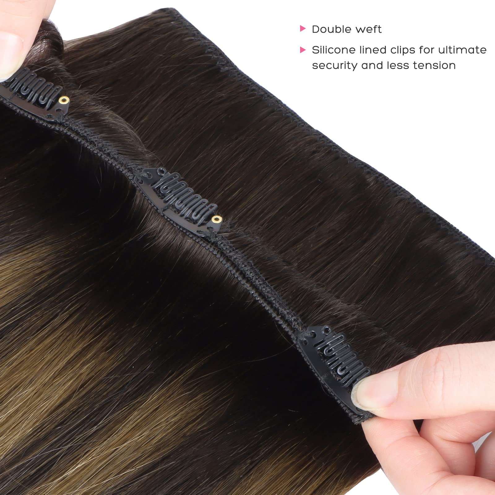 Marat Clip-In Human Hair Extensions 20 Inch Straight - Dark Brown Mixed Chestnut Brown 120g | Natural Looking Hair Extensions for Length & Volume | Perfect for Parties, Weddings & Daily Styling