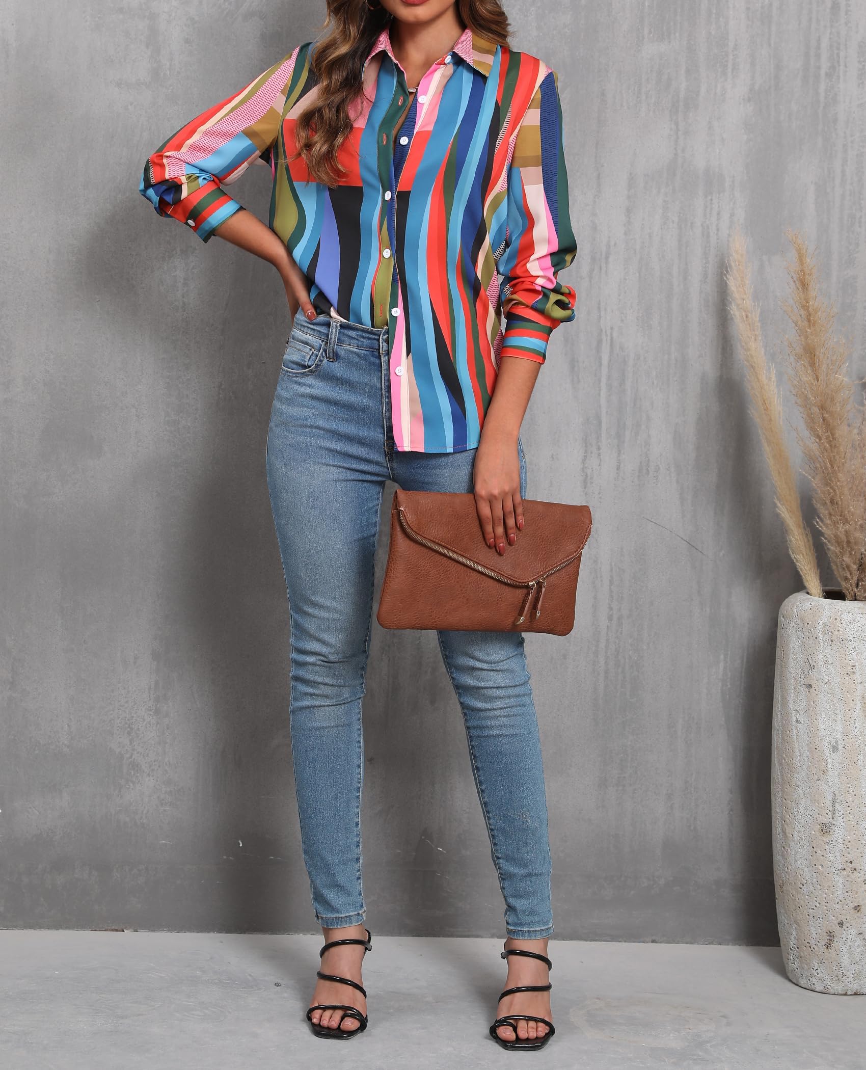Siliteelon Women's Button Down Shirts - Long Sleeve Wrinkle Free Dress Shirts & Work Blouses, Casual Chiffon Top with Collar for Office, Business & Everyday Wear
