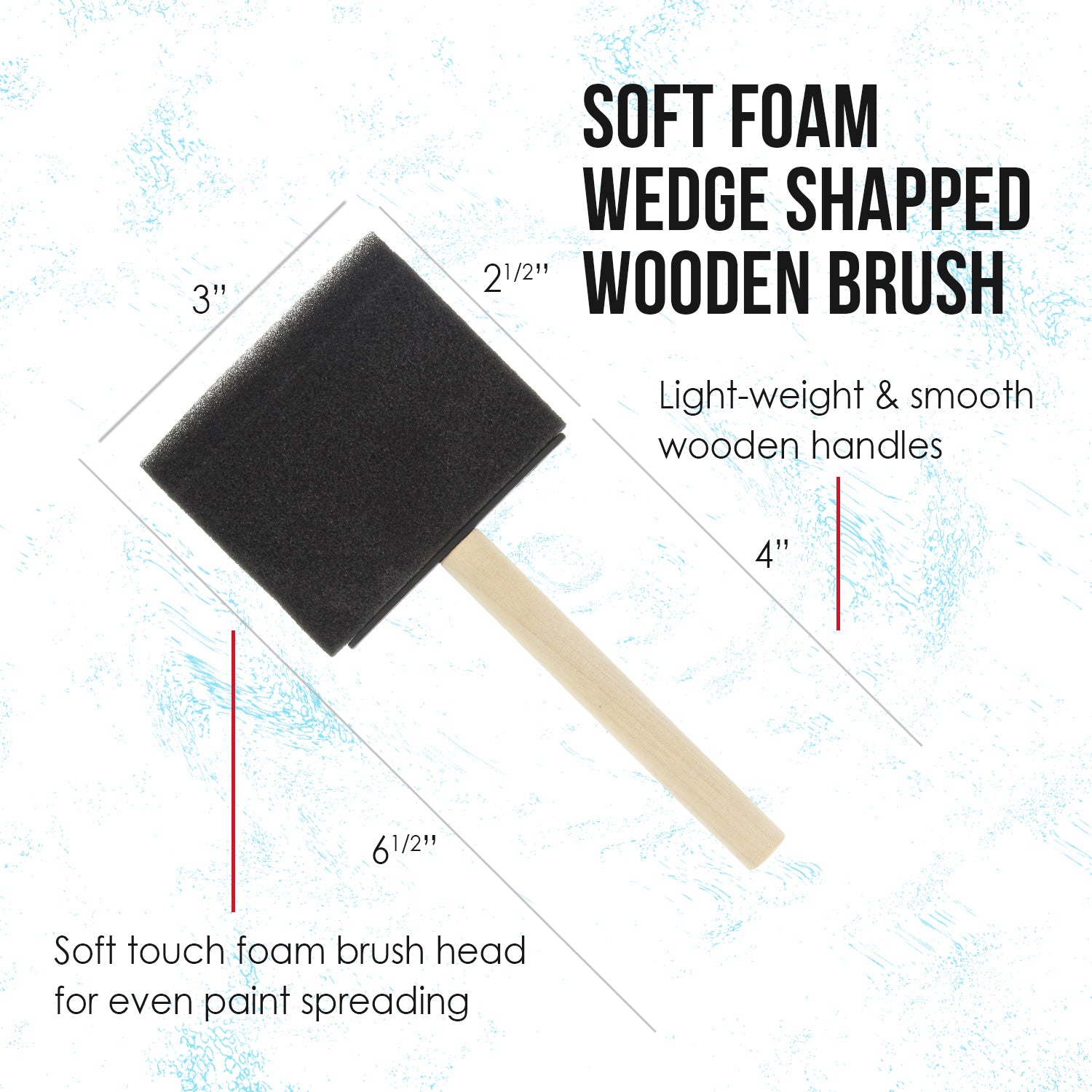 3 Inch Foam Sponge Wood Handle Paint Brush Set - 15 Pack for Acrylics, Stains, Varnishes, Crafts & Art | Lightweight & Durable Painting Tools for DIY Projects, Home Decor & Professional Use