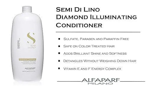 Alfaparf Milano Semi Di Lino Diamond Illuminating Low Shampoo & Conditioner Set - 1 Liter Duo for Shiny, Healthy Hair | Salon-Quality Hair Care for Daily Use at Home