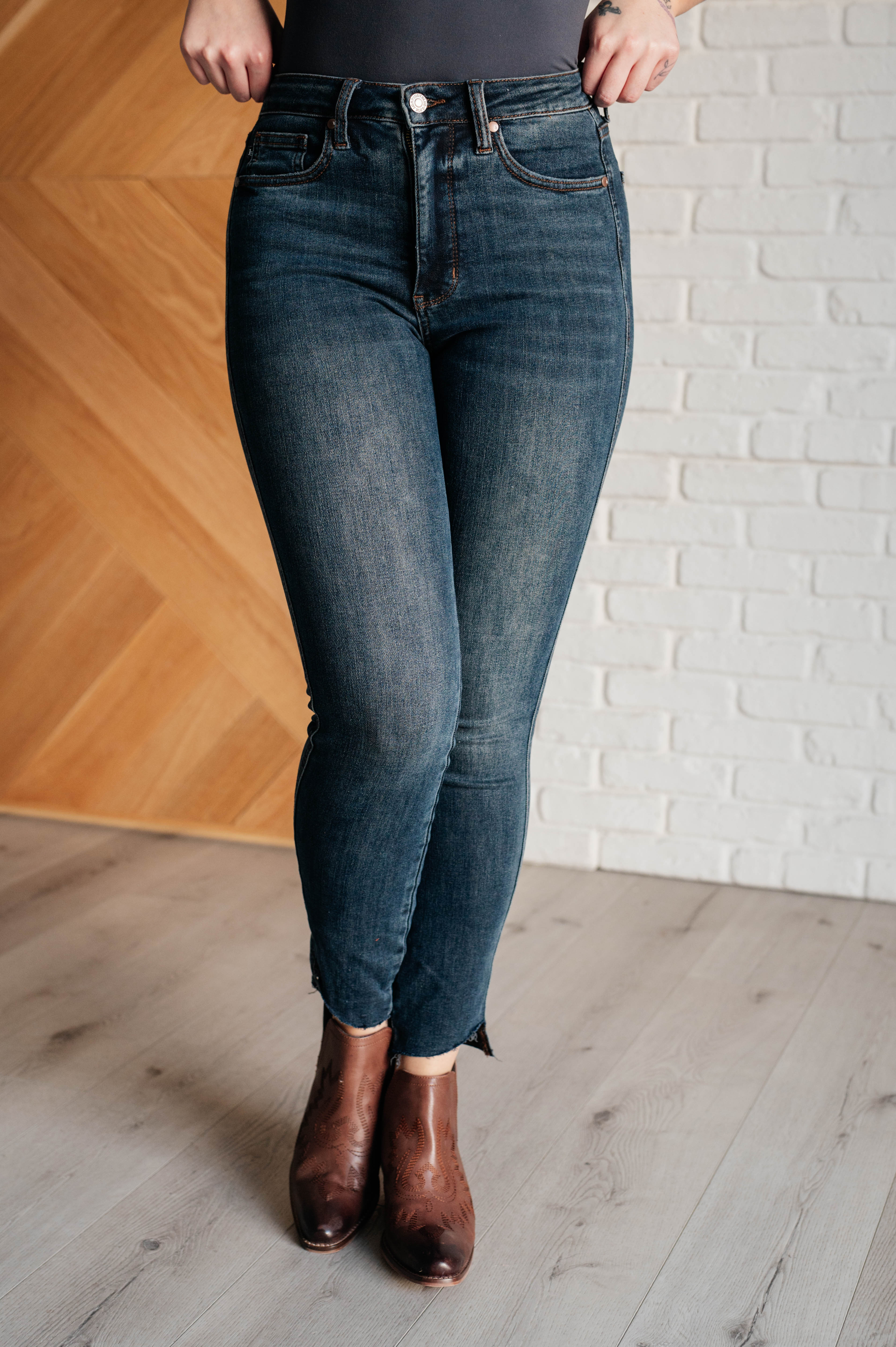 Tessa High Rise Control Top Step Hem Skinny Jeans for Women - Slimming Stretch Denim Pants for Everyday Wear & Night Out