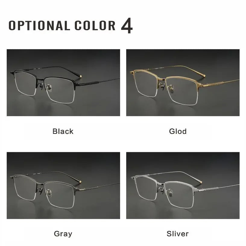 Aror Men's Semi-Rimless Square Titanium Eyeglasses Frame - Lightweight Durable Glasses for Work, Reading & Fashion (Model 10165)