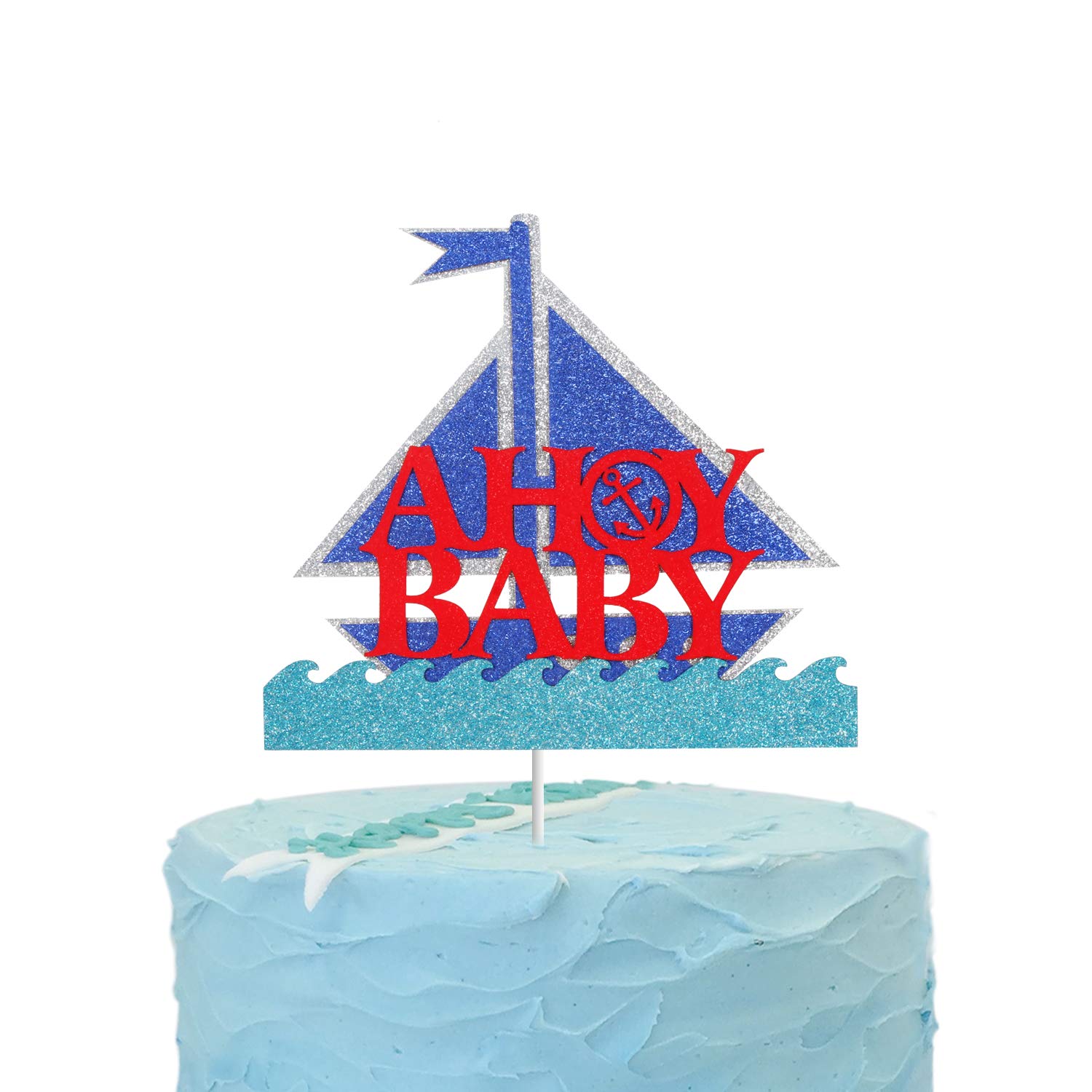 Ahoy Sailboat Cake Topper - Nautical Ocean Theme Gender Reveal & Baby Shower Decorations - Perfect for Welcome Baby Parties & First Birthday Celebrations