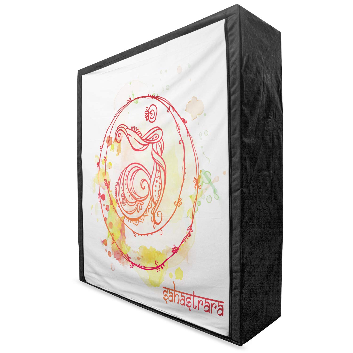 Ambesonne Colorful Portable Fabric Wardrobe with Round Sketchy Wheel Design - Watercolor Splashes & Brushstrokes Pattern - 59