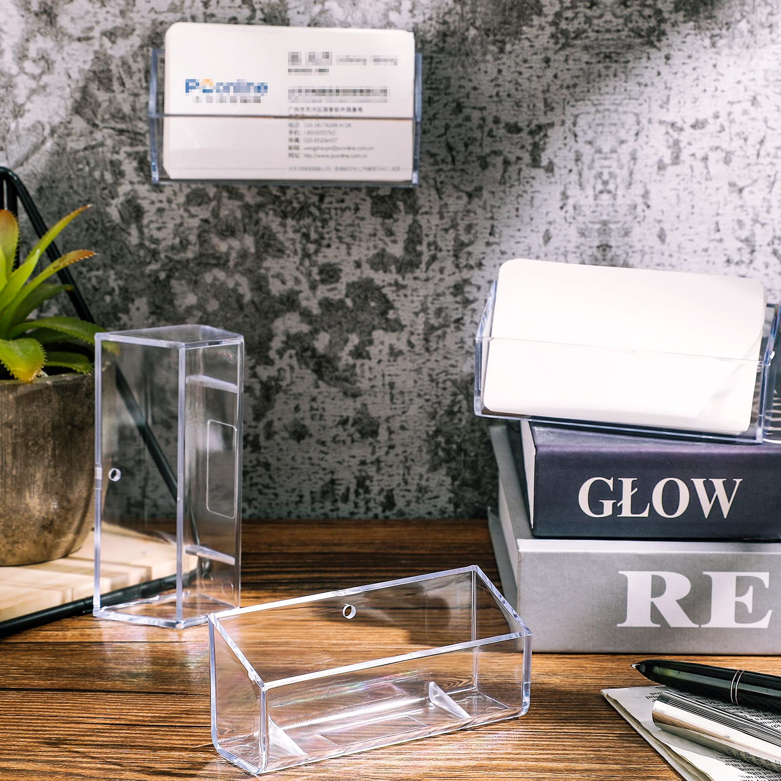 Eersida 8-Pack Clear Acrylic Wall Mount Business Card Holder - 3.87x1.25x1.63 Inch Desk Card Display Stand for Office & Home - Perfect for Reception, Retail Counters, and Professional Workspaces