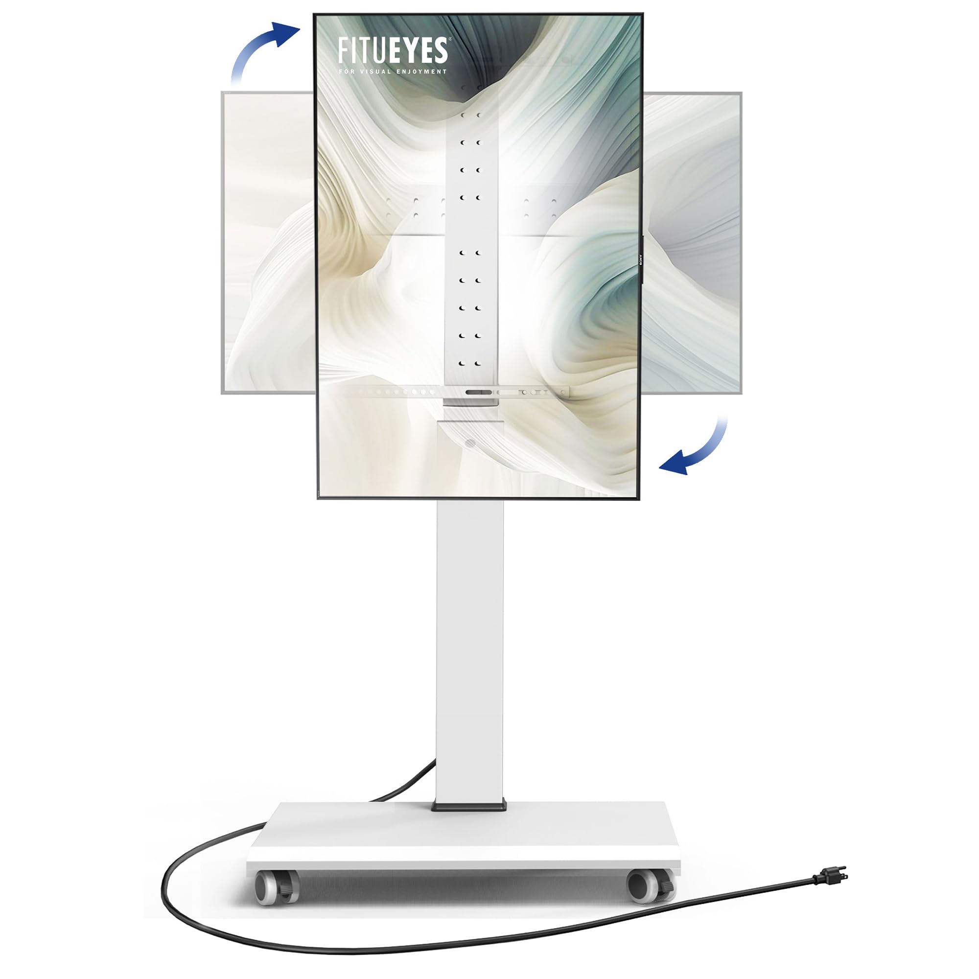 FITUEYES Rolling TV Stand with Built-in Power Outlet - Adjustable Mobile TV Cart for 32-75 Inch Screens (Max VESA 400x600mm, 88 Lbs Capacity) - Swivel ±20°, Rotate Landscape to Portrait, Height Adjustable - Perfect for Living Rooms, Bedrooms, Offices & Home Theaters
