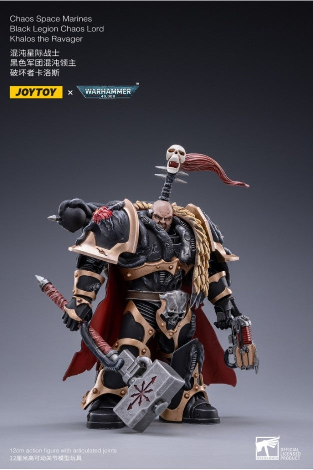 JOYTOY 1/18 Scale Warhammer 40K Chaos Space Marines Black Legion Chaos Lord Khalos The Ravager Action Figure - Collectible Model for Warhammer Fans & Tabletop Gaming