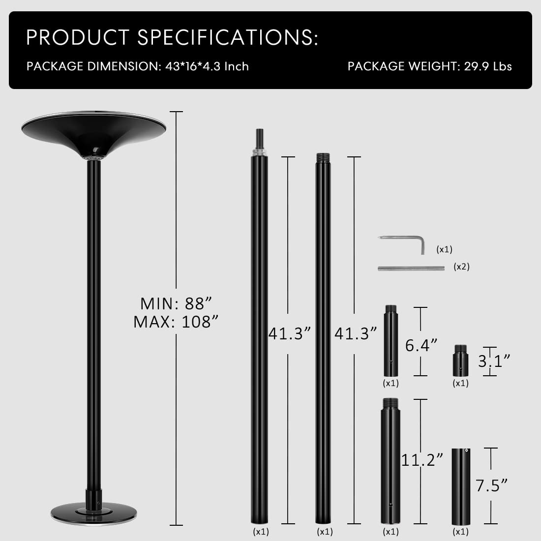 VIVOHOME 45mm Professional Spinning Dance Pole - Portable Stainless Steel Dancing Pole for Home Fitness, Pole Dancing Exercise & Indoor Workout - Perfect for Beginners & Advanced Dancers